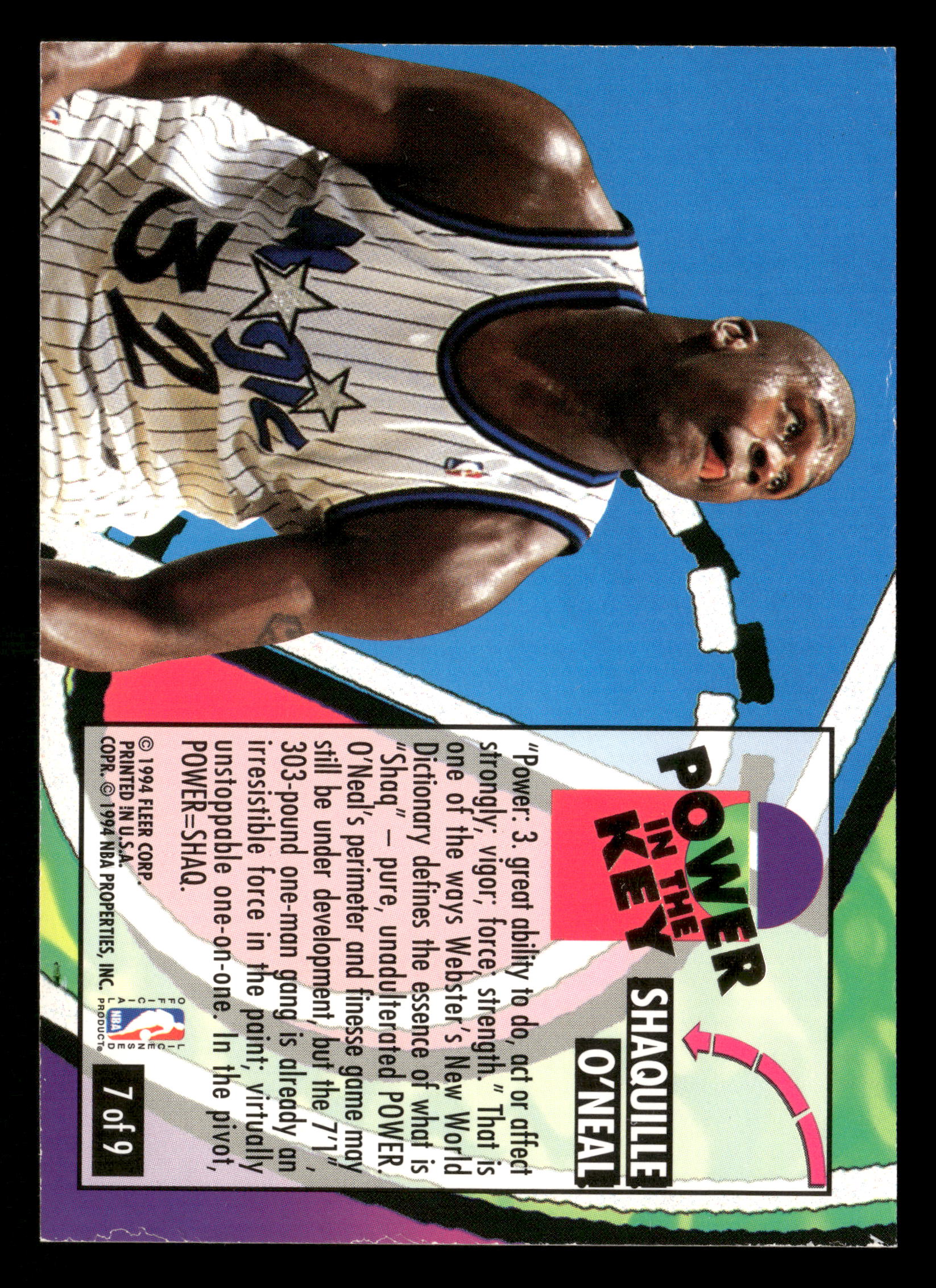 1993-94 Fleer Ultra No.7 Shaquille O'Neal Power in the Key - Image 2