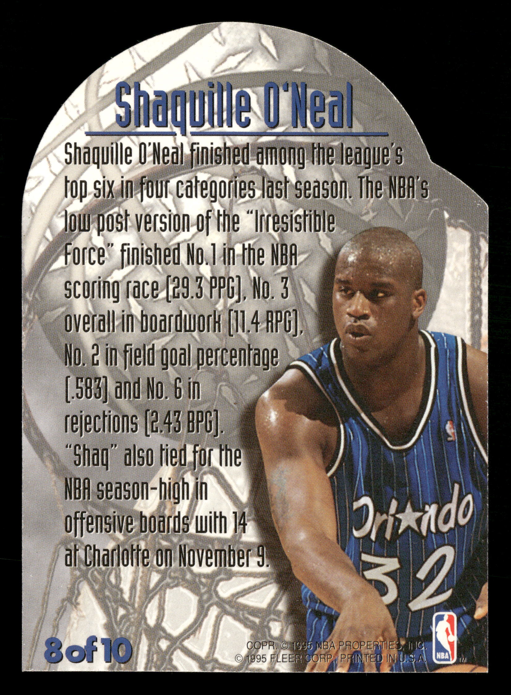 1995-96 Fleer Metal Maximum Metal Shaquille O'Neal #8/10 - Image 2