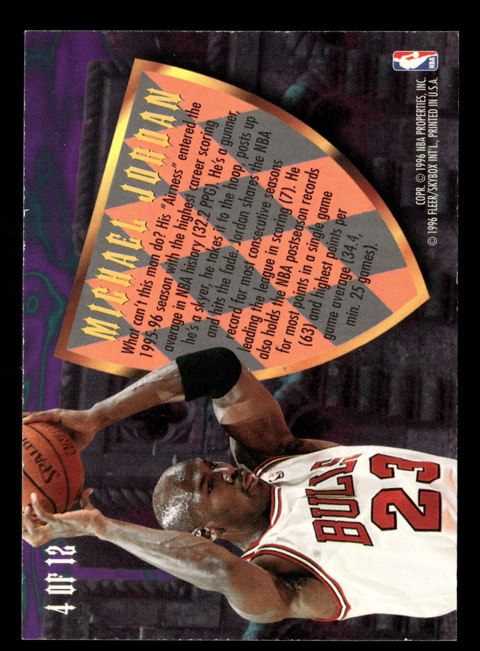 1996 Skybox Fleer No.4 Michael Jordan Scoring Kings - Image 2