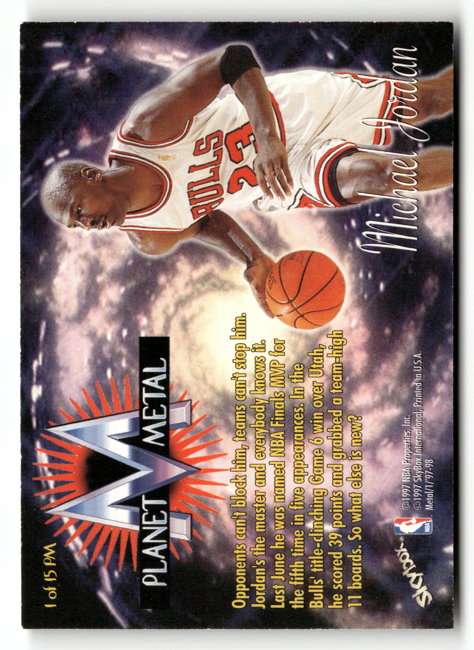 1997 Skybox Metal Universe No.1 Michael Jordan Planet Metal - Image 2