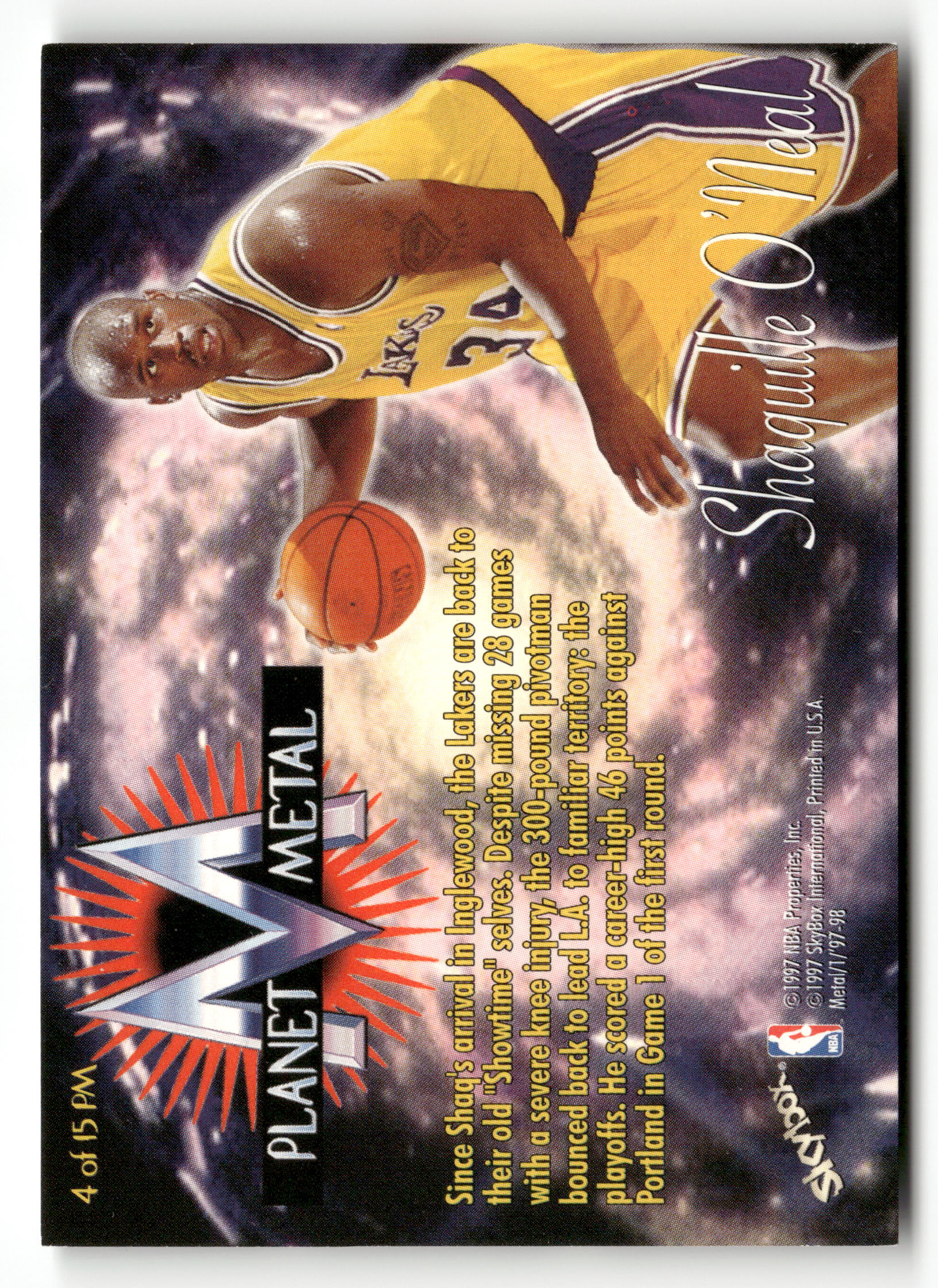 1997 Skybox Metal Unvierse No.4 Shaquille O'Neal Planet Metal - Image 2