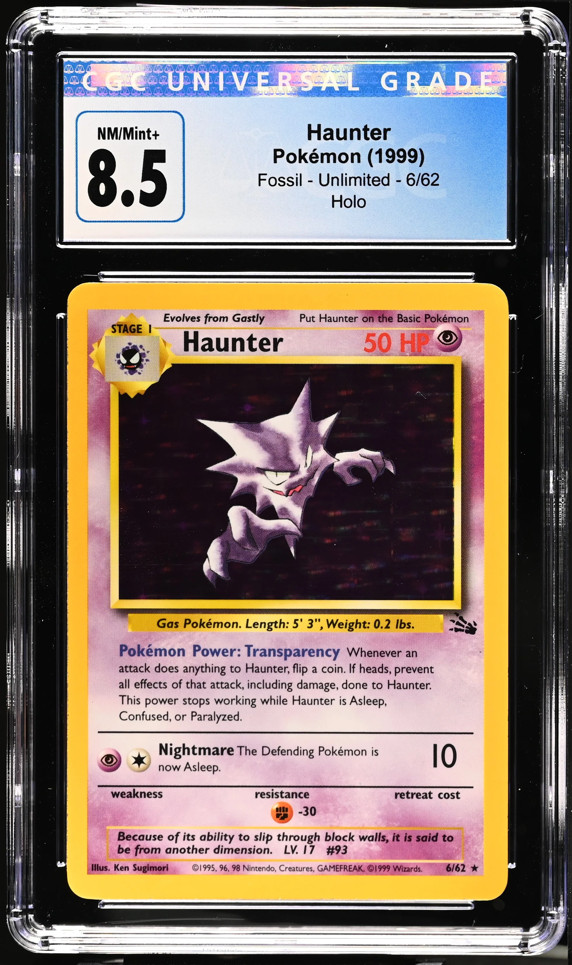 1999 Pokemon Fossil #6/62 Haunter Holo Unlimited CGC 8.5