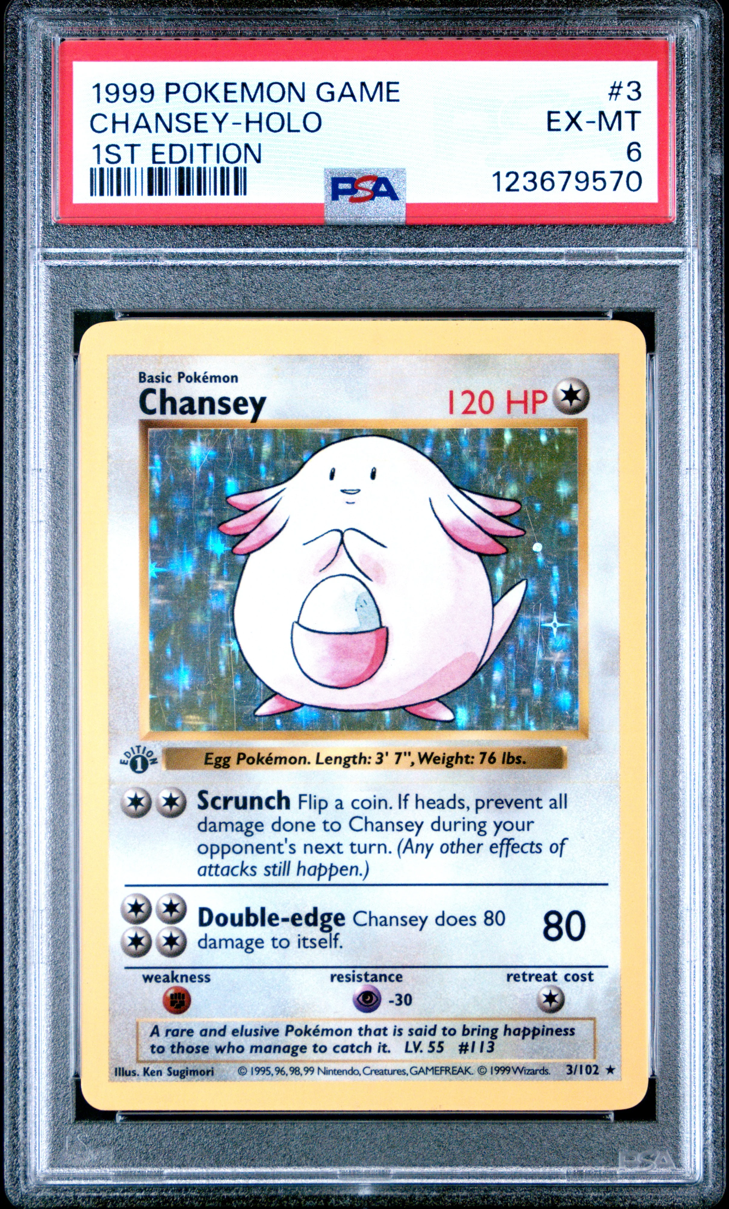 1999 Pokemon Game #3 Chansey-Holo 1st Edition PSA 6