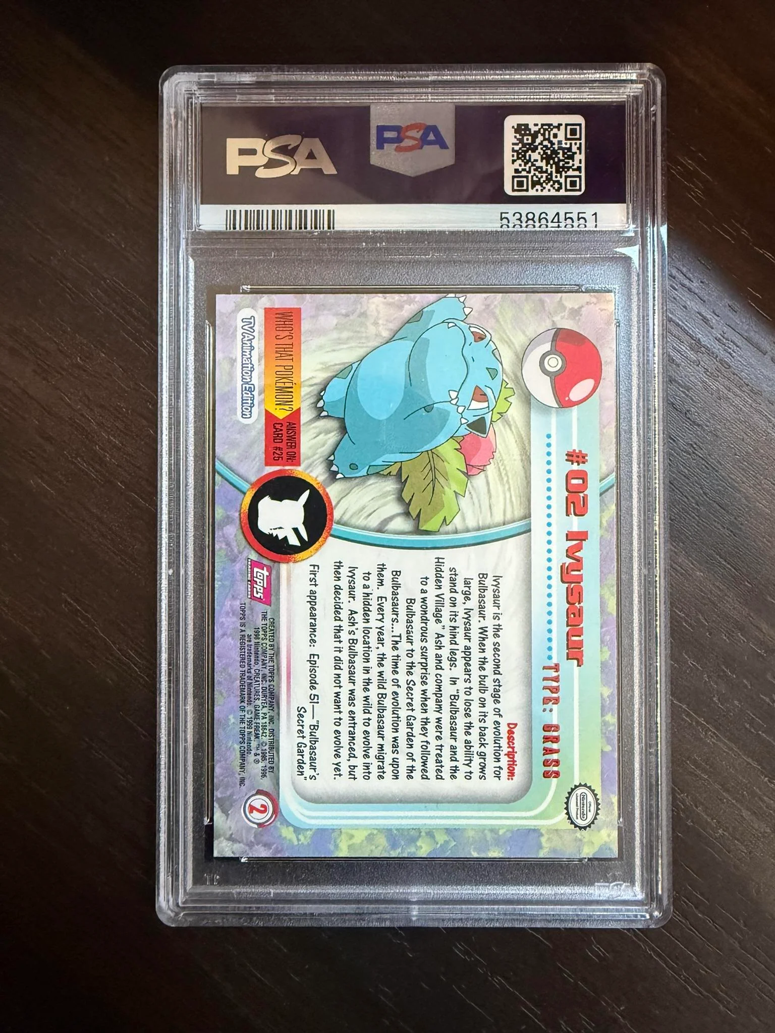 1999 Topps Pokemon Tv #2 Ivysaur PSA 9 - Image 2