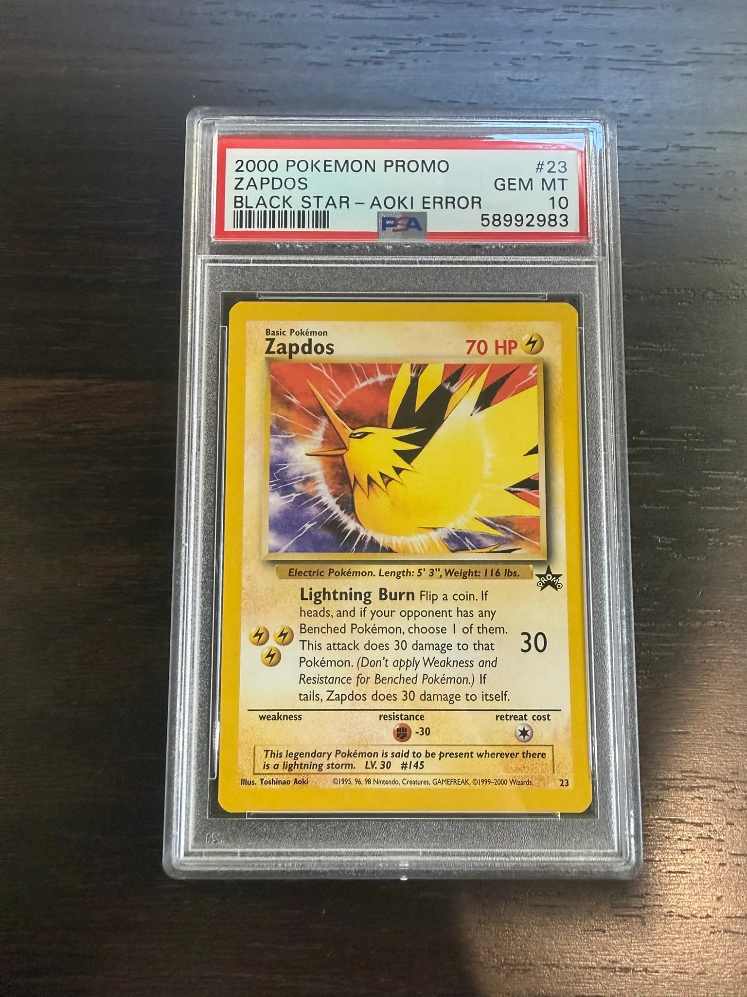 2000 Pokemon #23 Zapdos Black Star Promo Aoki Error PSA 10