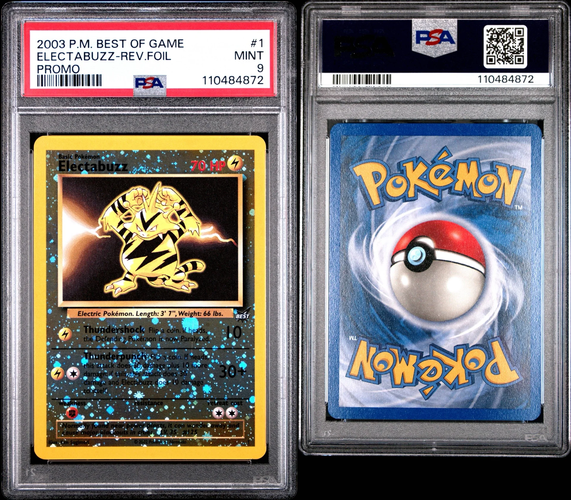 2003 Pokemon Best of Game Promo #1 Electabuzz Reverse Holo PSA 9 - Image 3