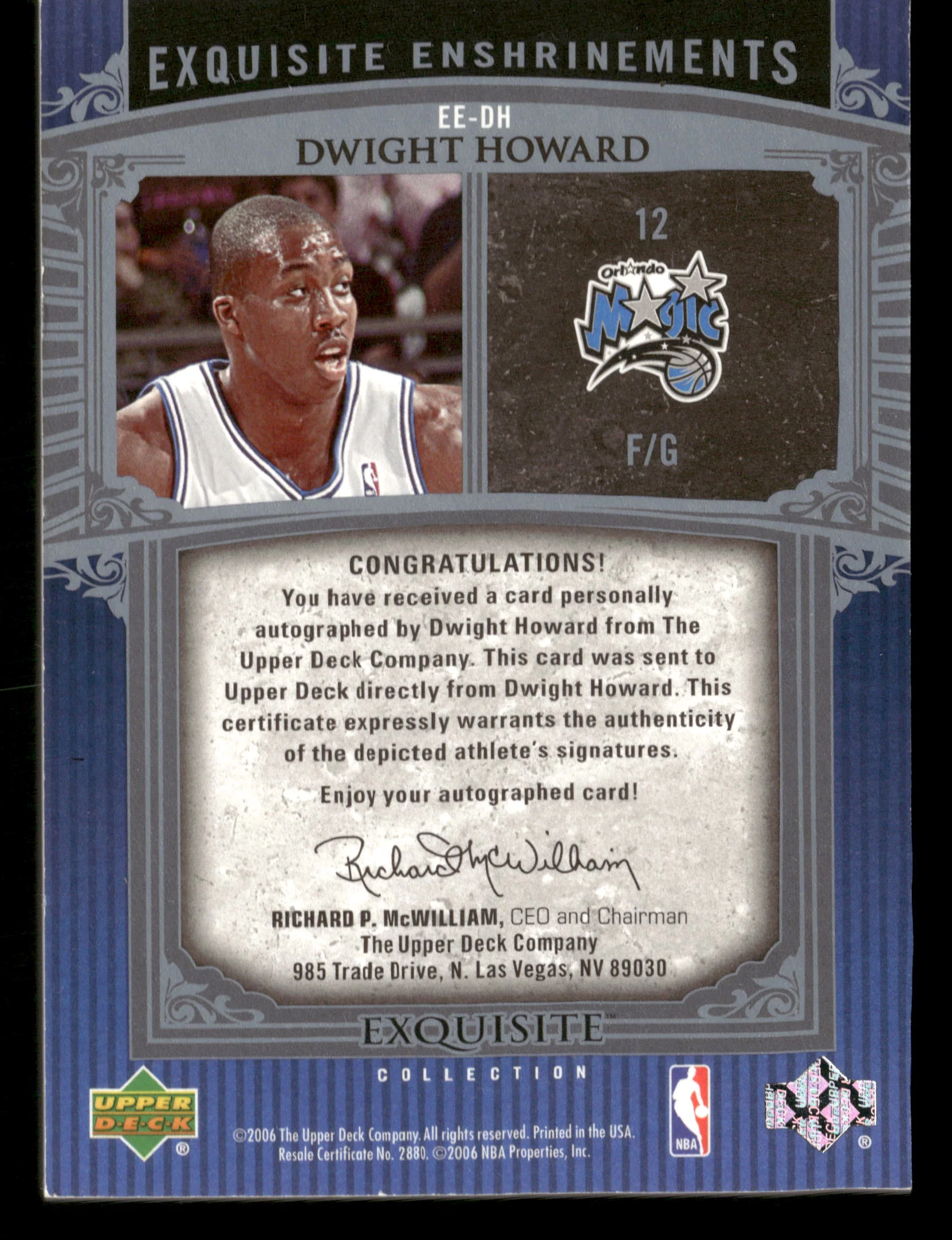 2006-07 Upper Deck Exquisite Collection No.EE-DH Dwight Howard Auto /25 - Image 2