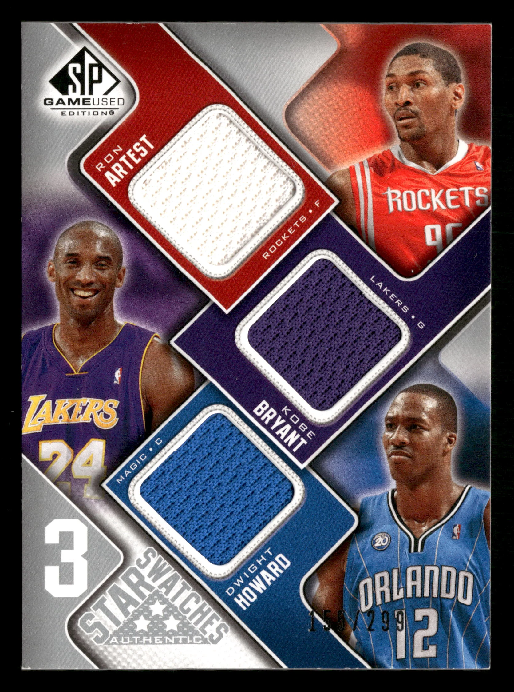 2009-10 SP Game Used No.3S-BAH Kobe Bryant Ron Artest Dwight Howard Triple jersey /299