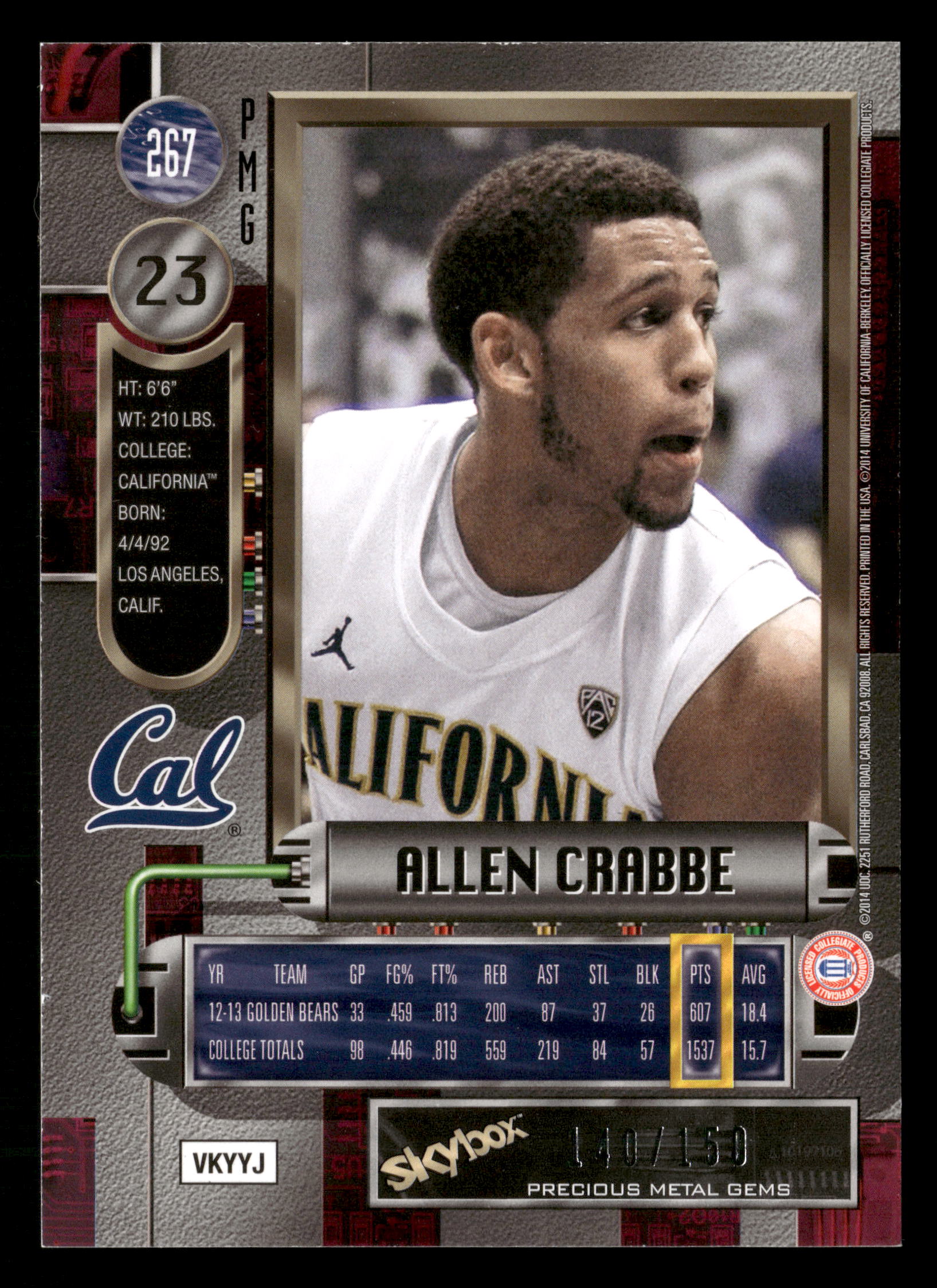 2013-14 Fleer Retro #267 Allen Crabbe Precious Metal Gems Red #/150 - Image 2