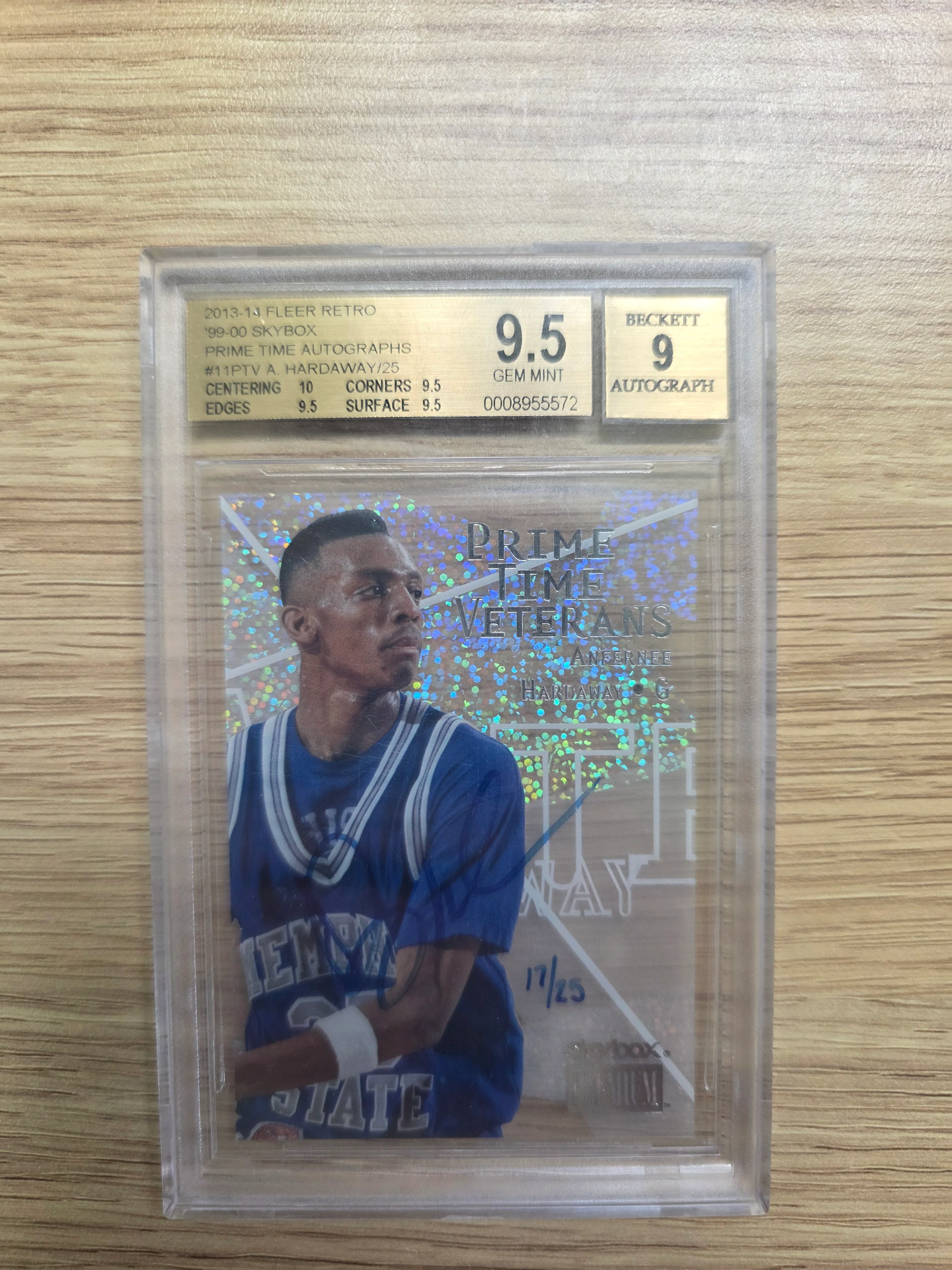 2013-14 Fleer Retro Skybox Prime Time Veterans Auto Anfernee Hardaway /25 On Card Auto BGS 9.5 Auto 9