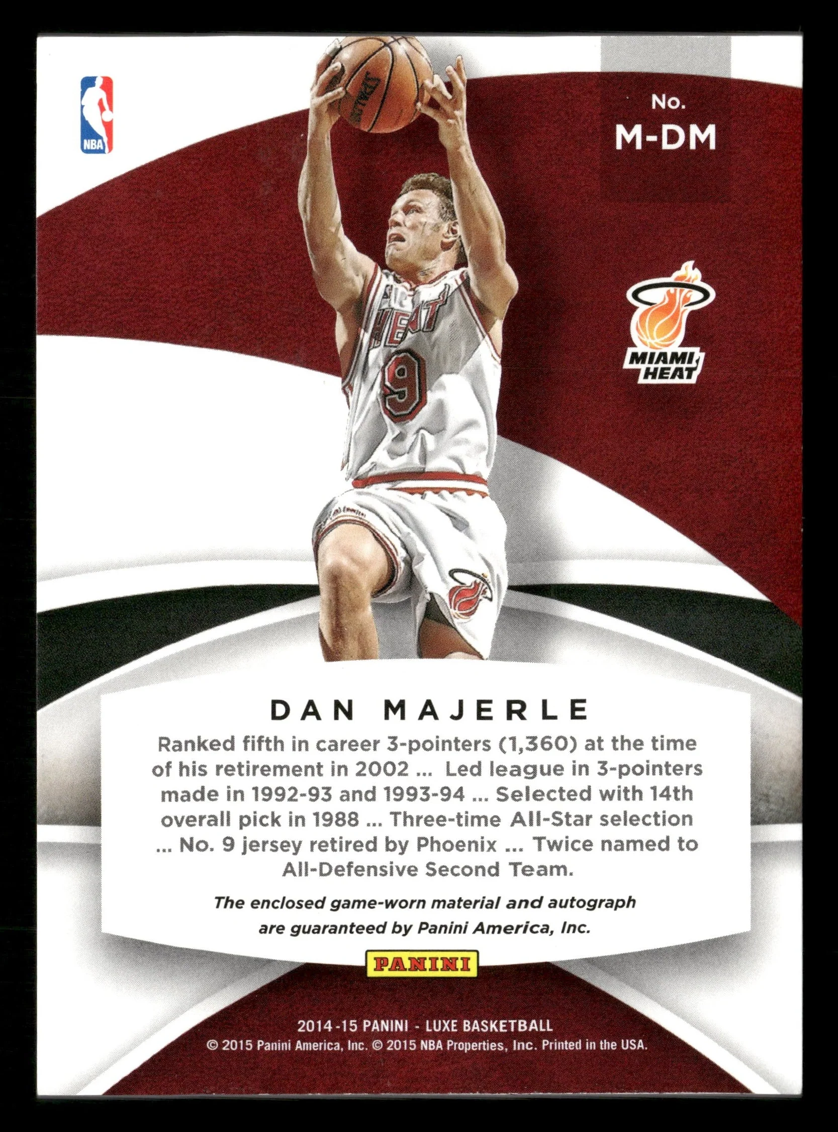 2014-15 Panini Luxe #M-DM Memorabilia Autographs Dan Majerle Prime /25 - Image 2