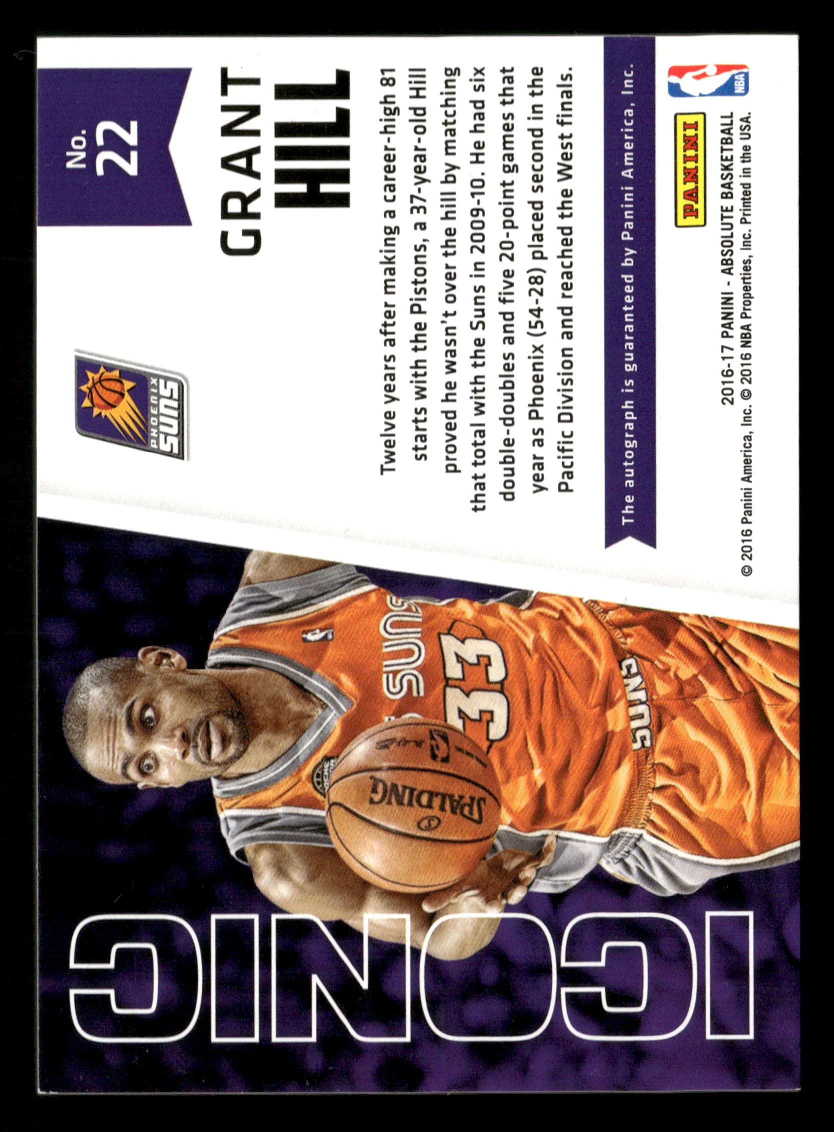 2016-17 Panini Absolute #22 Grant Hill Iconic Autographs #/60 - Image 2