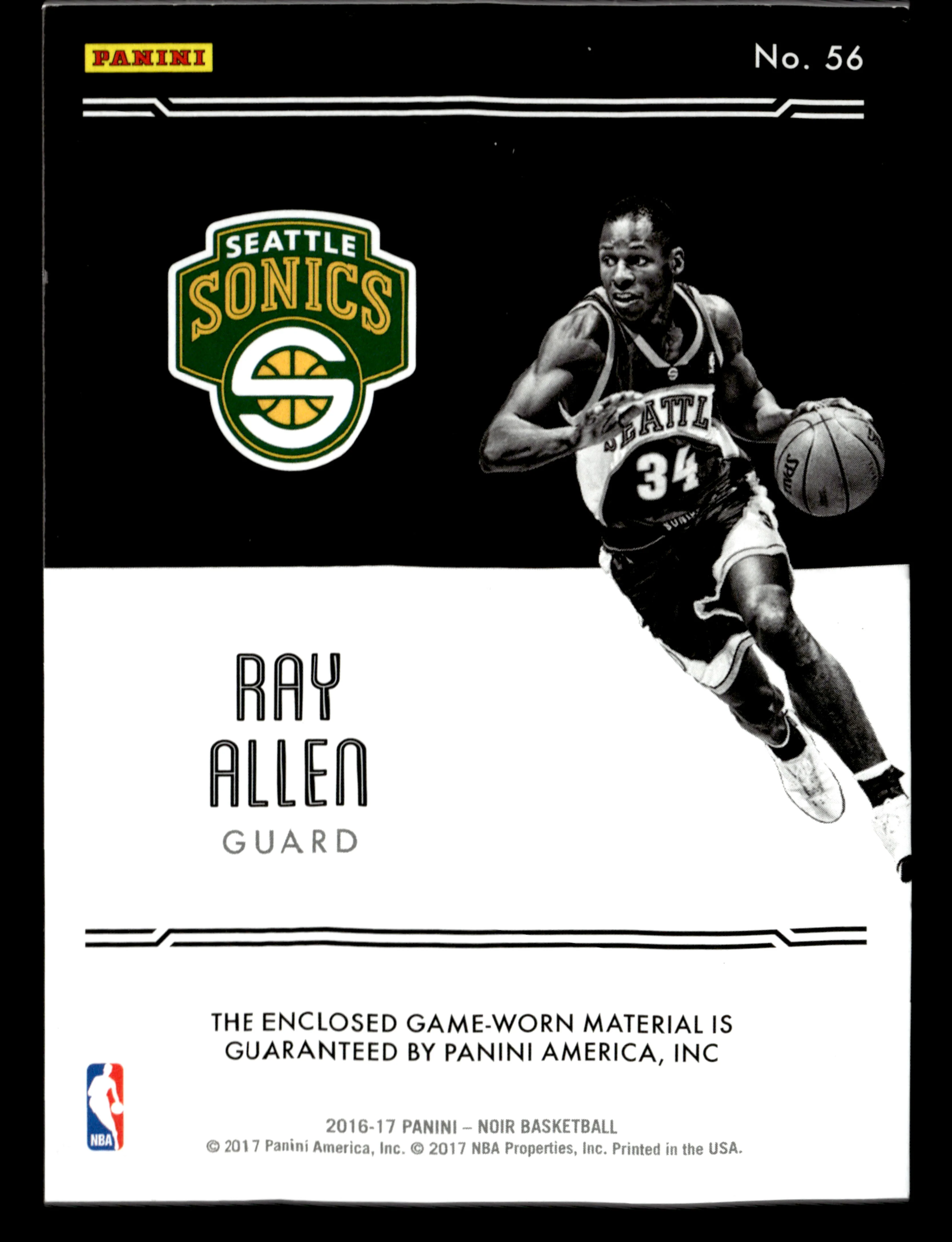 2016-17 Panini Noir #56 Ray Allen Jumbo Materials #/99 - Image 2
