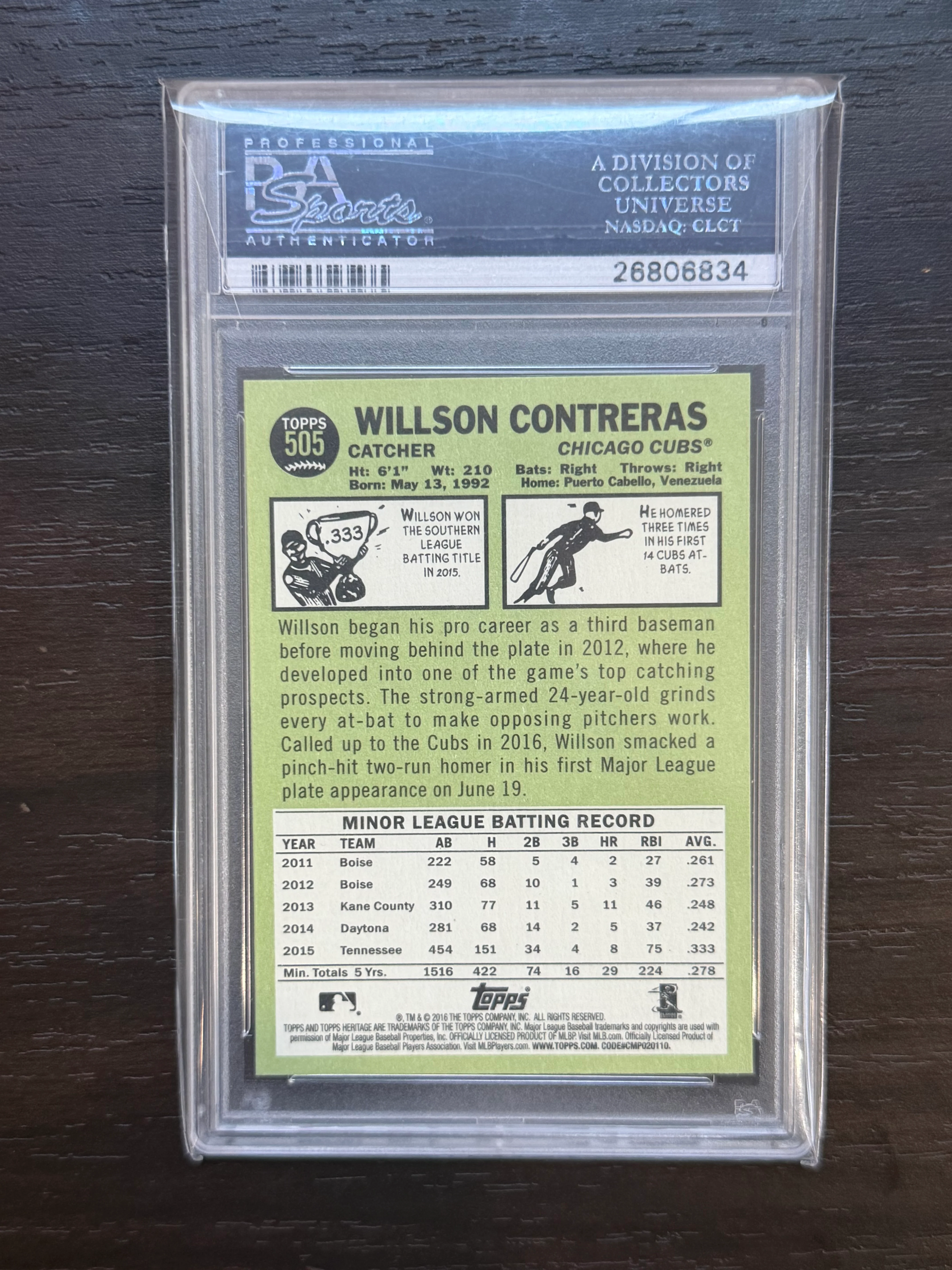 2016 Topps Heritage #505 Willson Contreras PSA 10 - Image 2