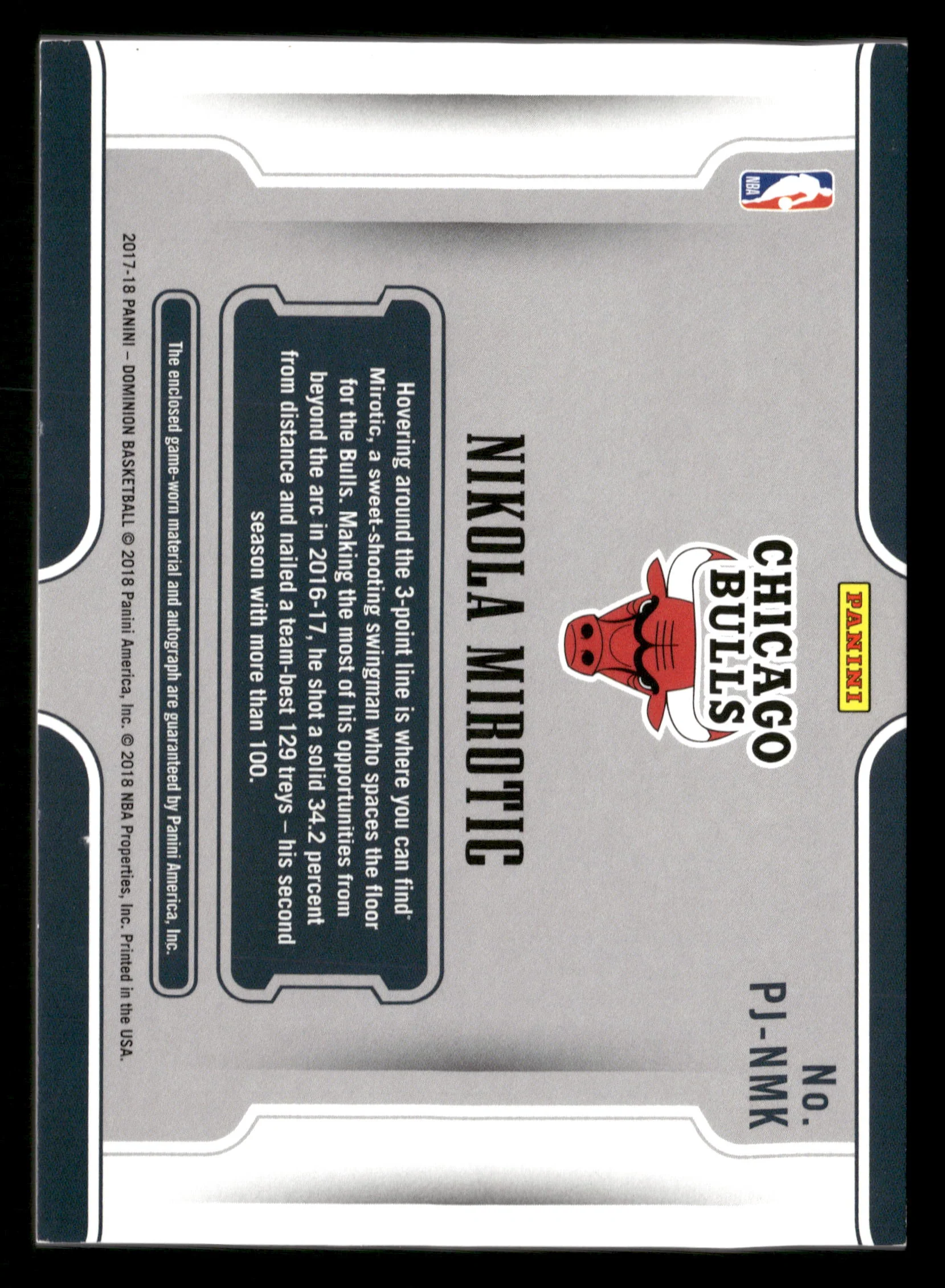 2017-18 Dominion #PJ-NMK Nikola Mirotic Peerless Jersey Autographs Gold #/10 - Image 2