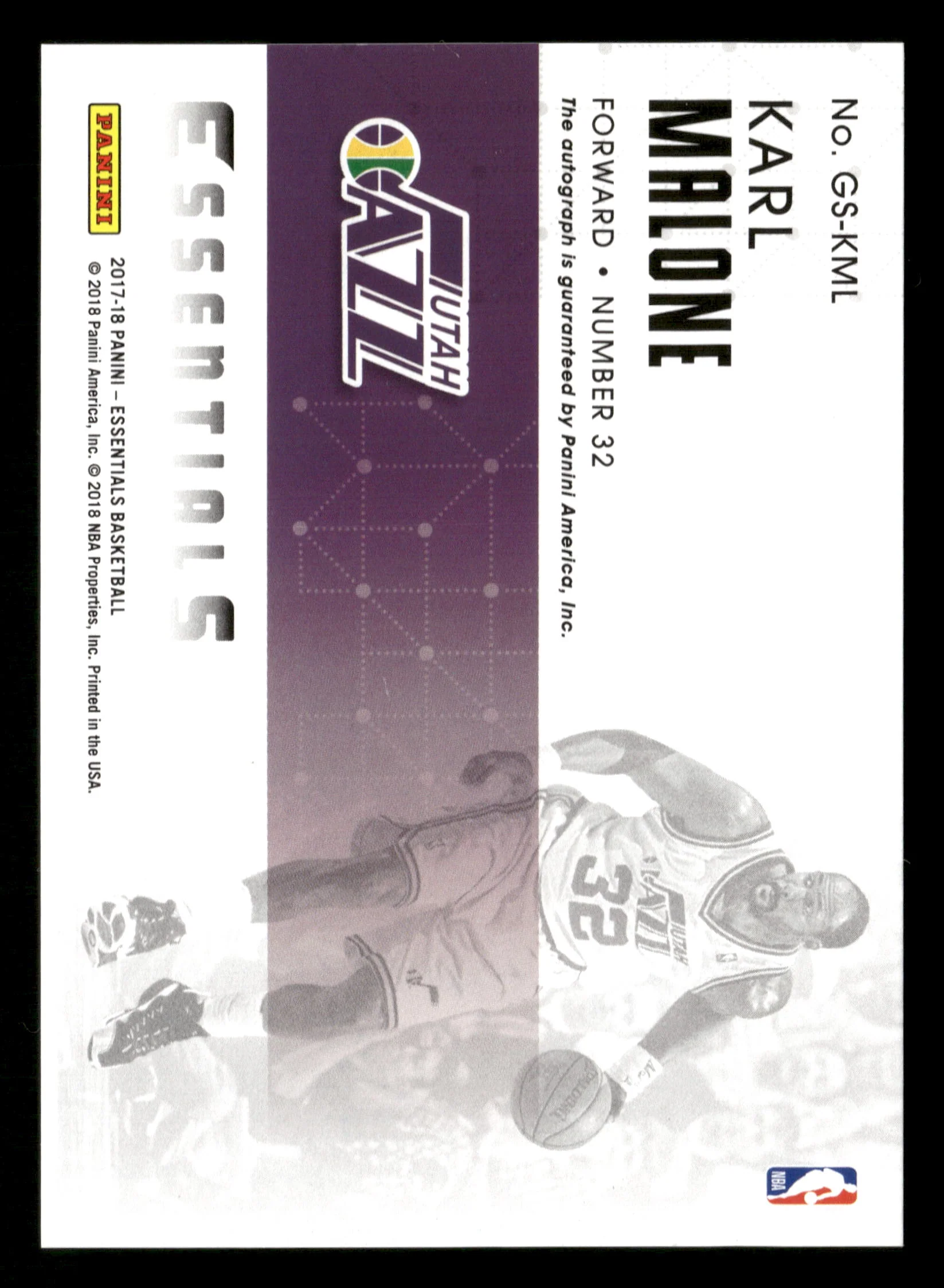 2017-18 Panini Essentials Basketball No.GS-KML Karl Malone Glorified Signatures Auto /49 - Image 2