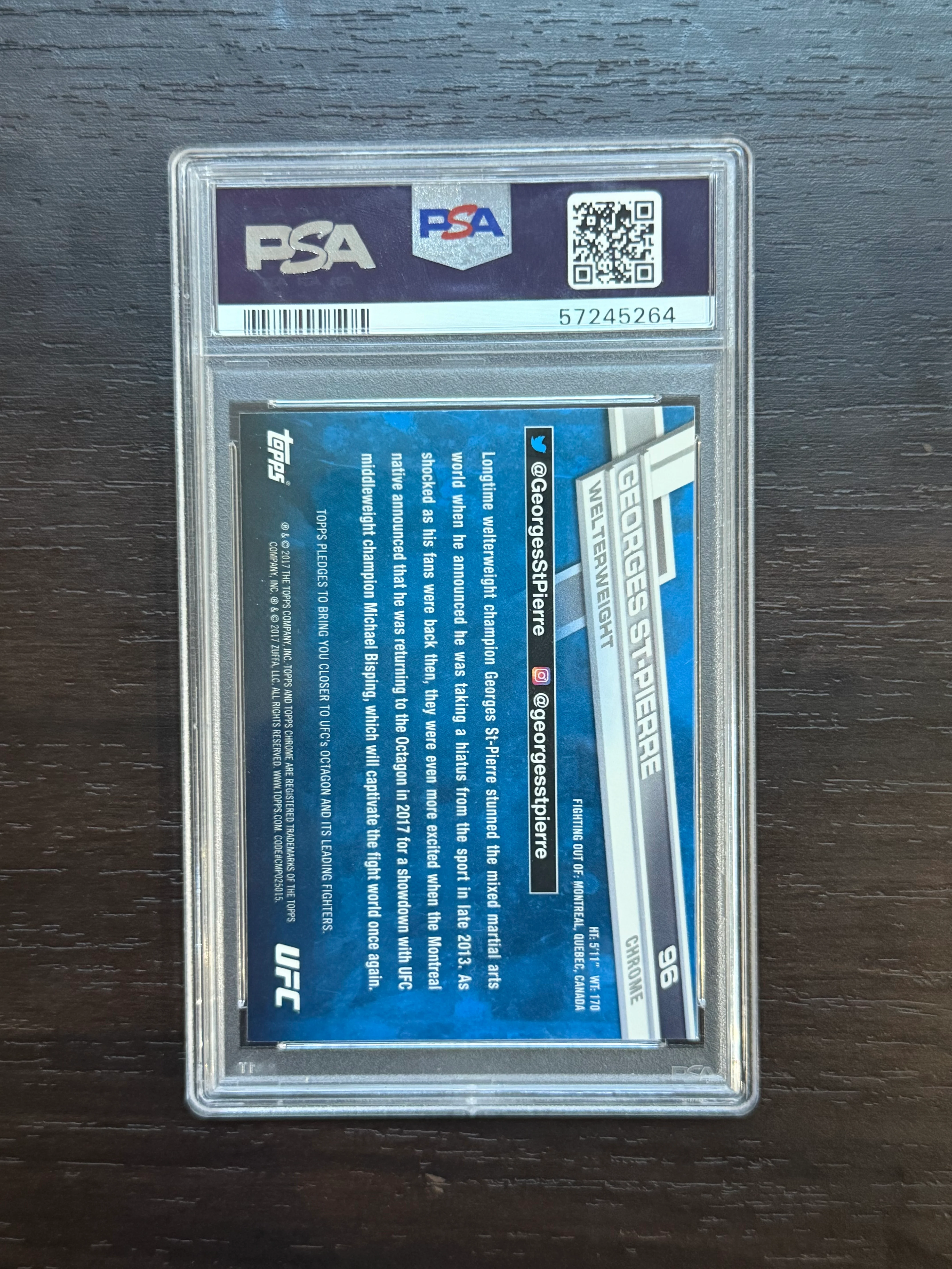 2017 Topps Ufc Chrome #96 Georges St-Pierre PSA 10 - Image 2