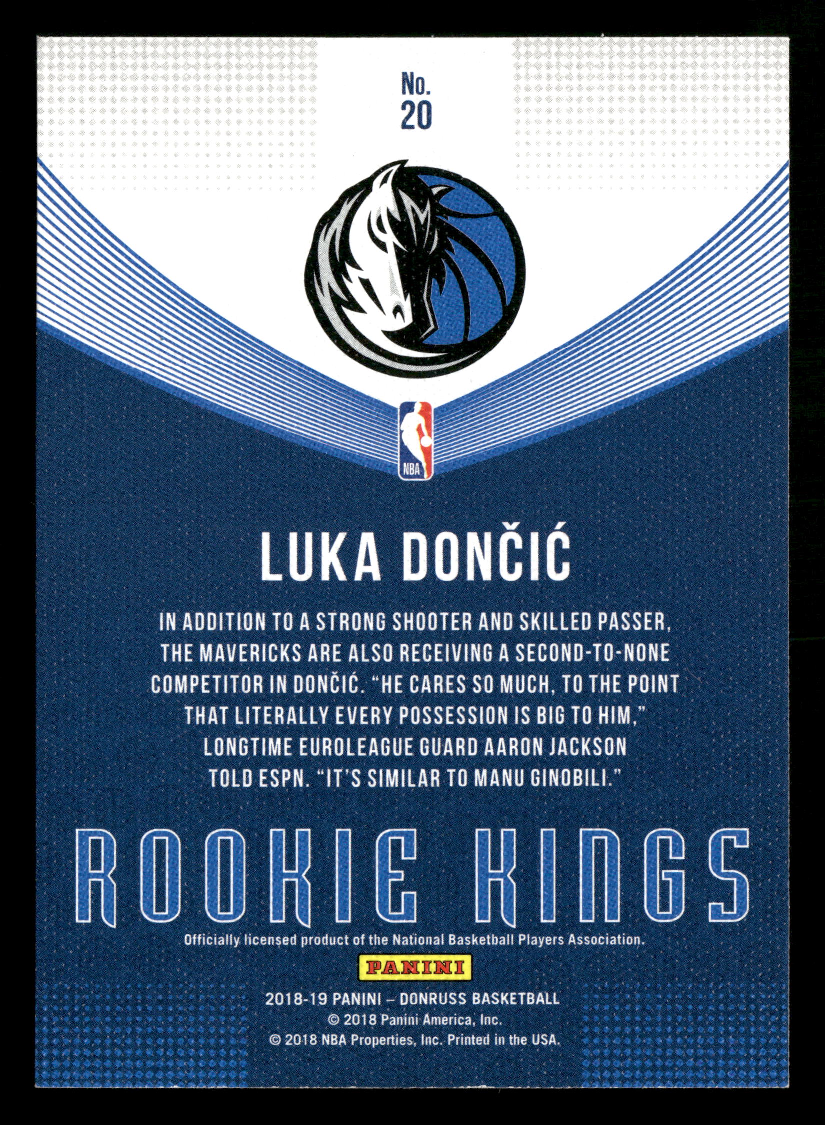 2018-19 Donruss #20 Luka Doncic Rookie Kings - Image 2