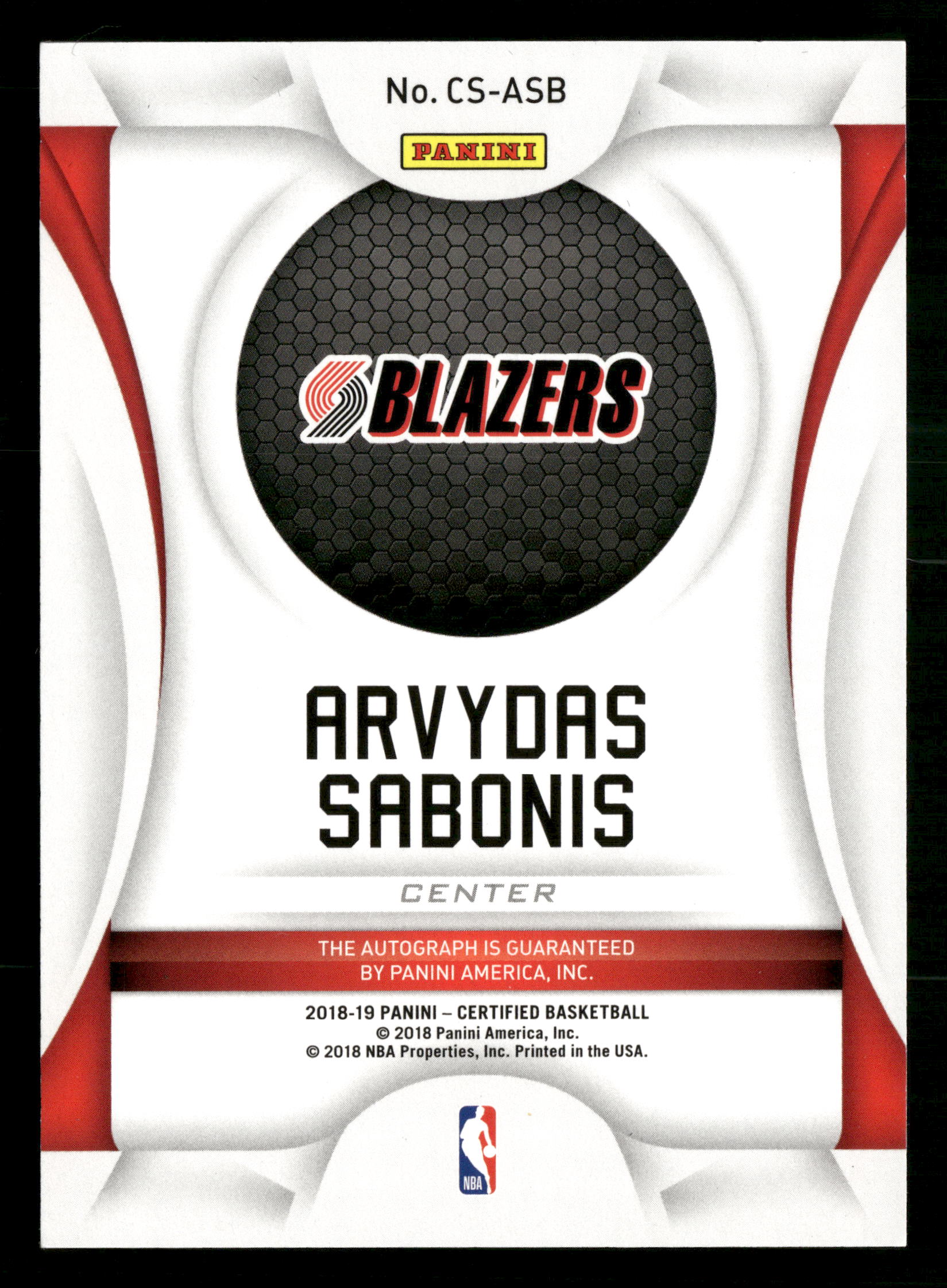2018-19 Panini Certified #CS-ASB Arvydas Sabonis Choice Signatures #/199 - Image 2