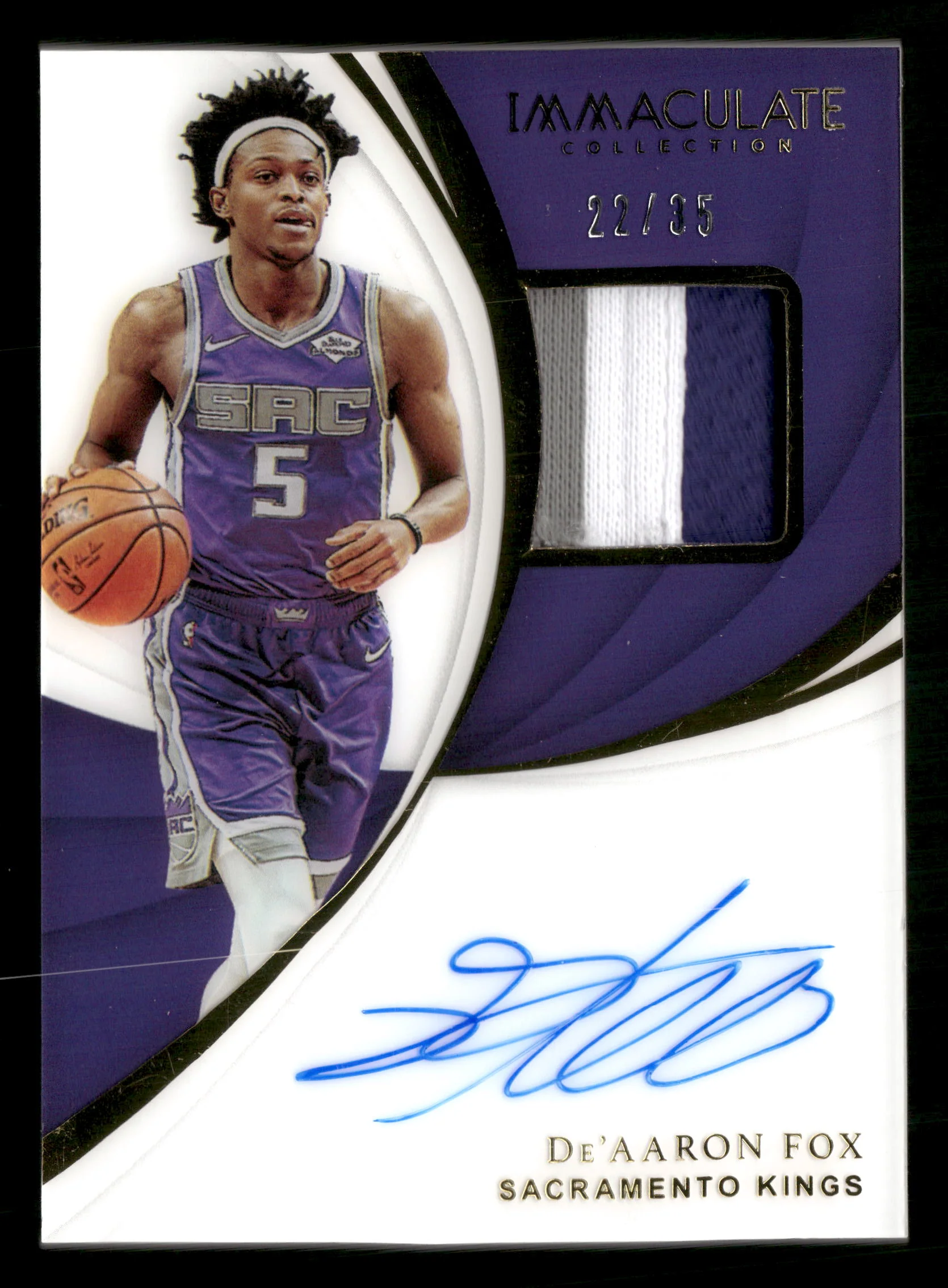 2018-19 Panini Immaculate Collection #PA-DAF De'Aaron Fox Patch Autographs #/35