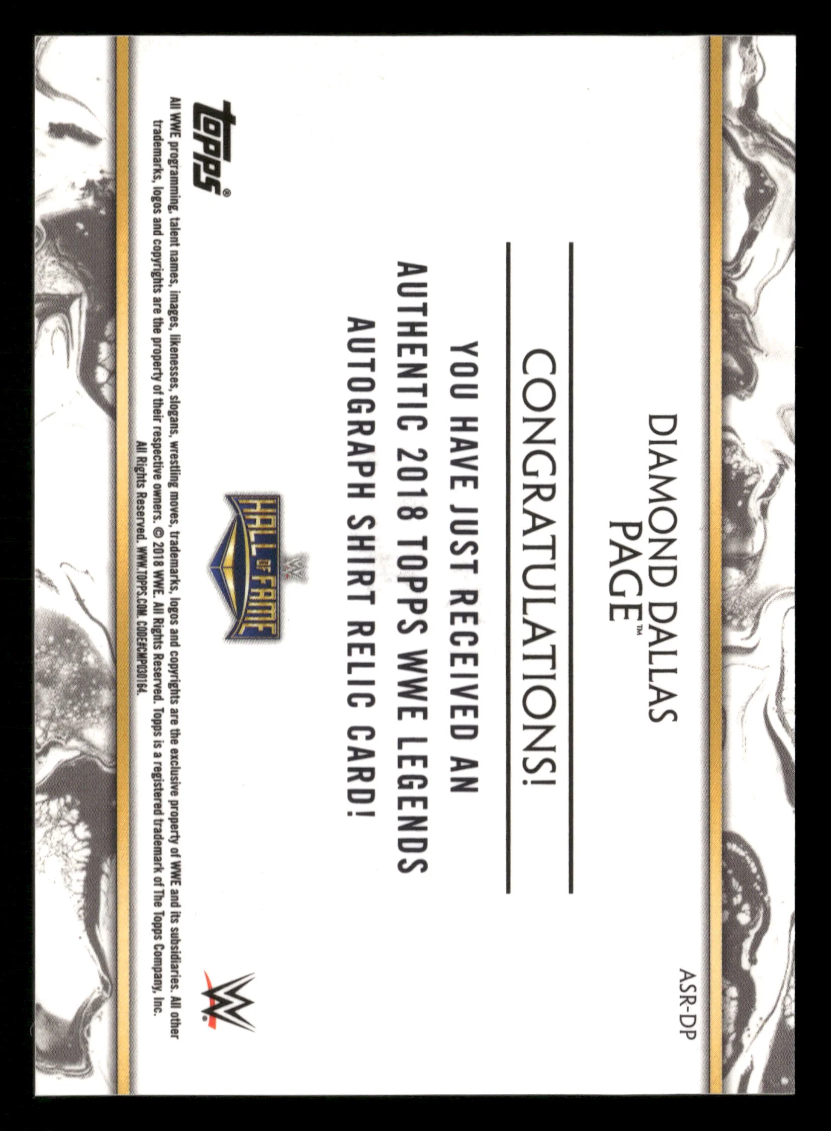 2018 Legends of WWE #ASR-DP Diamond Dallas Page Auto Shirt Relics Gold #/10 - Image 2
