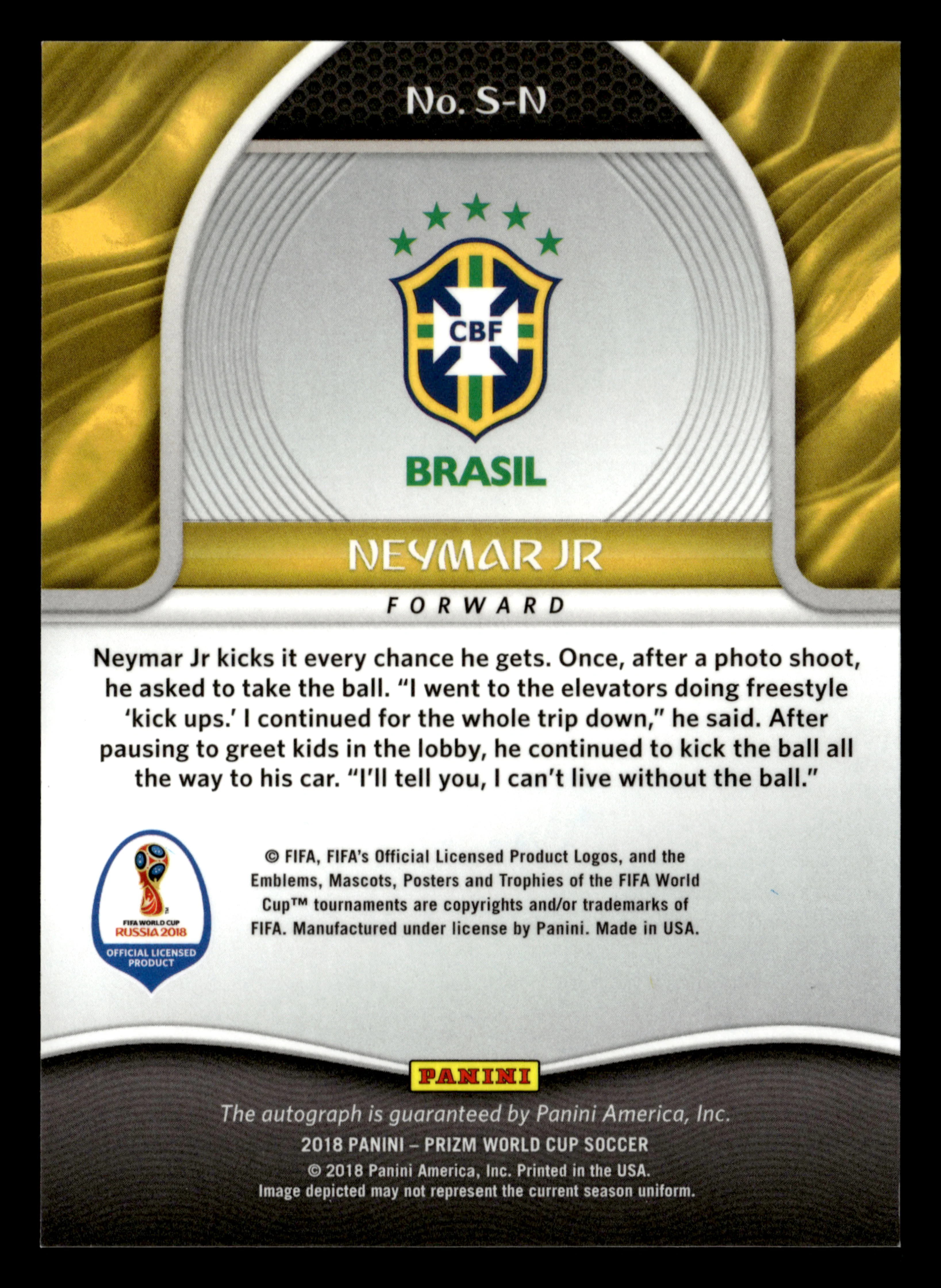 2018 Panini Prizm FIFA World Cup #S-N Neymar Jr Signatures - Image 2
