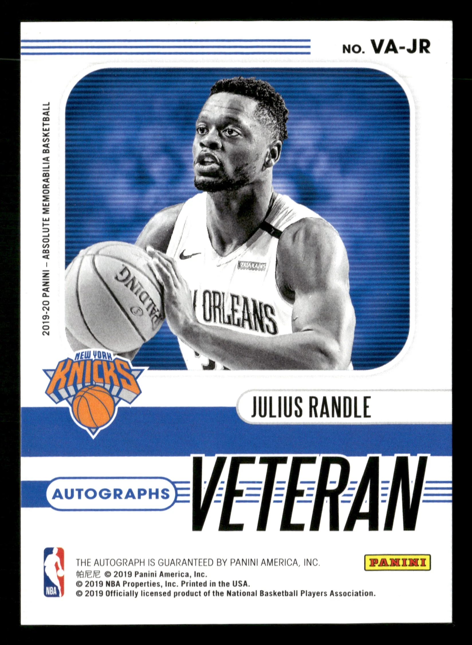 2019-20 Panini Absolute Memorabilia #VA-JR Julius Randle Veteran Auto #/49 - Image 2