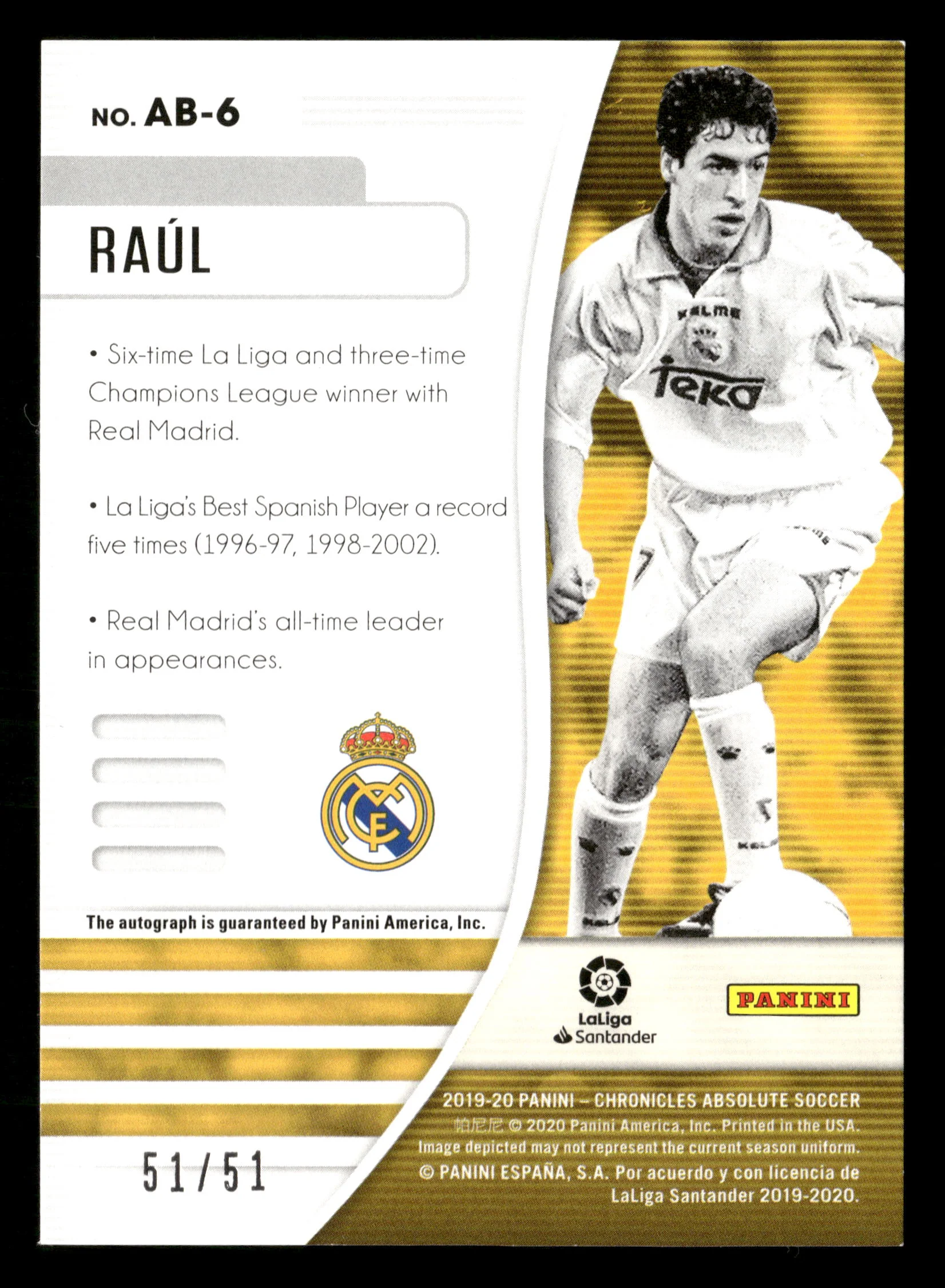 2019-20 Panini Chronicles #AB-6 Raul Absolute Autographs Red #/51 - Image 2