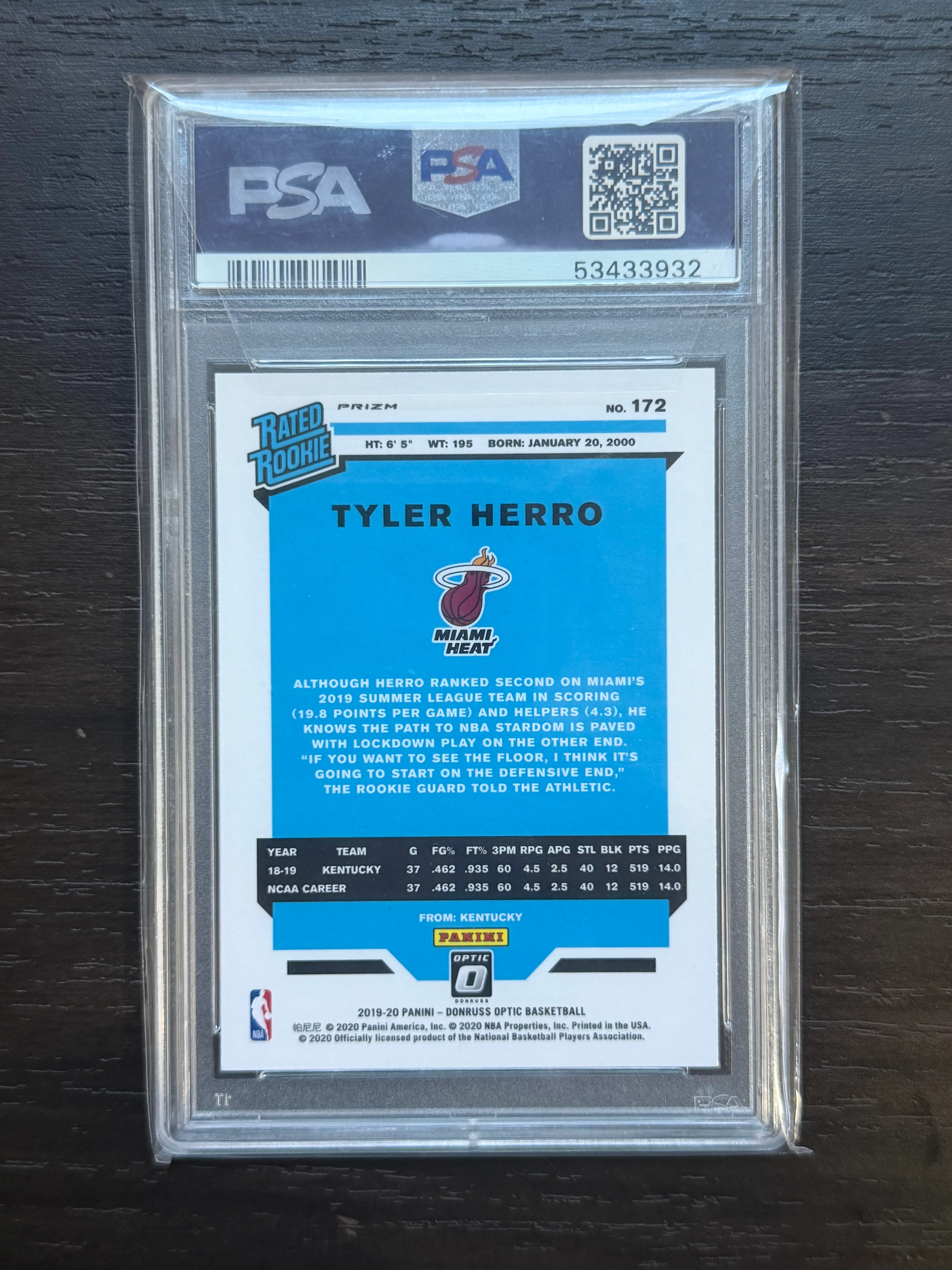 2019 Panini Donruss Optic #172 Tyler Herro Choice PSA 10 - Image 2