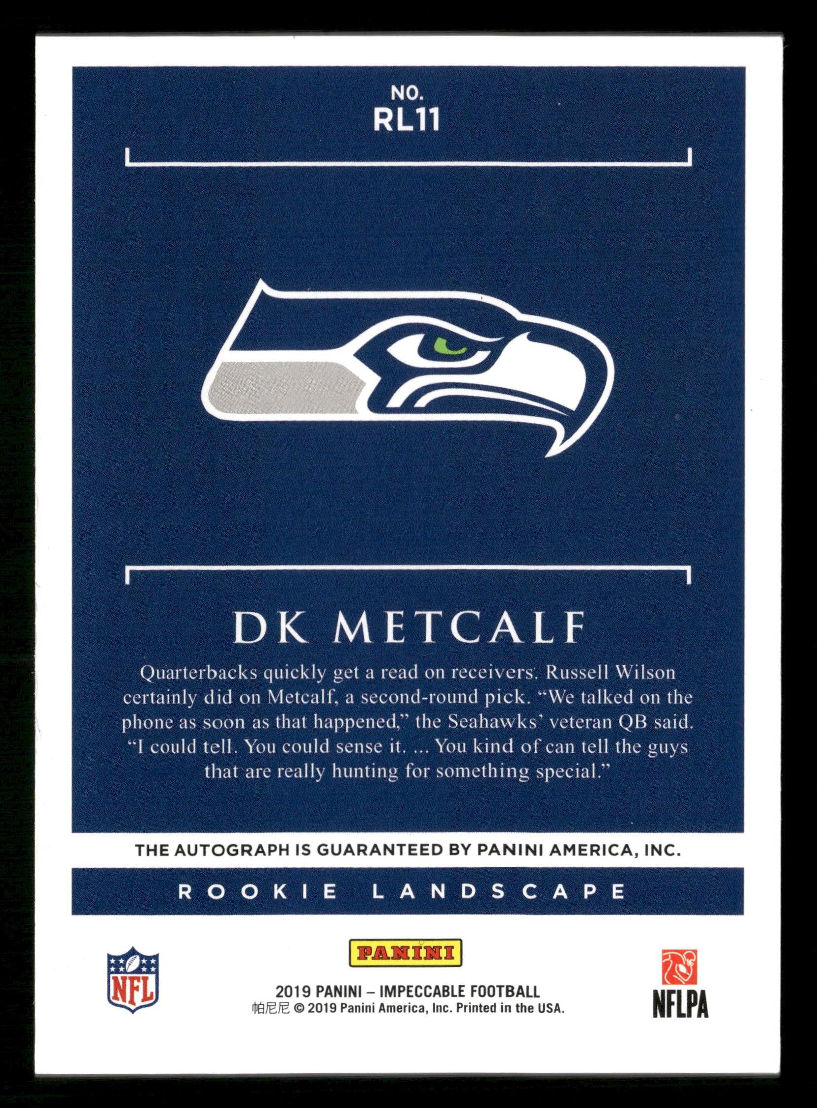 2019 Panini Impeccable #RL11 DK Metcalf Rookie Landscape Gold #/10 - Image 2