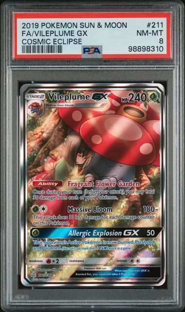 2019 Pokemon Cosmic Eclipse #211 Vileplume GX Full Art PSA 8