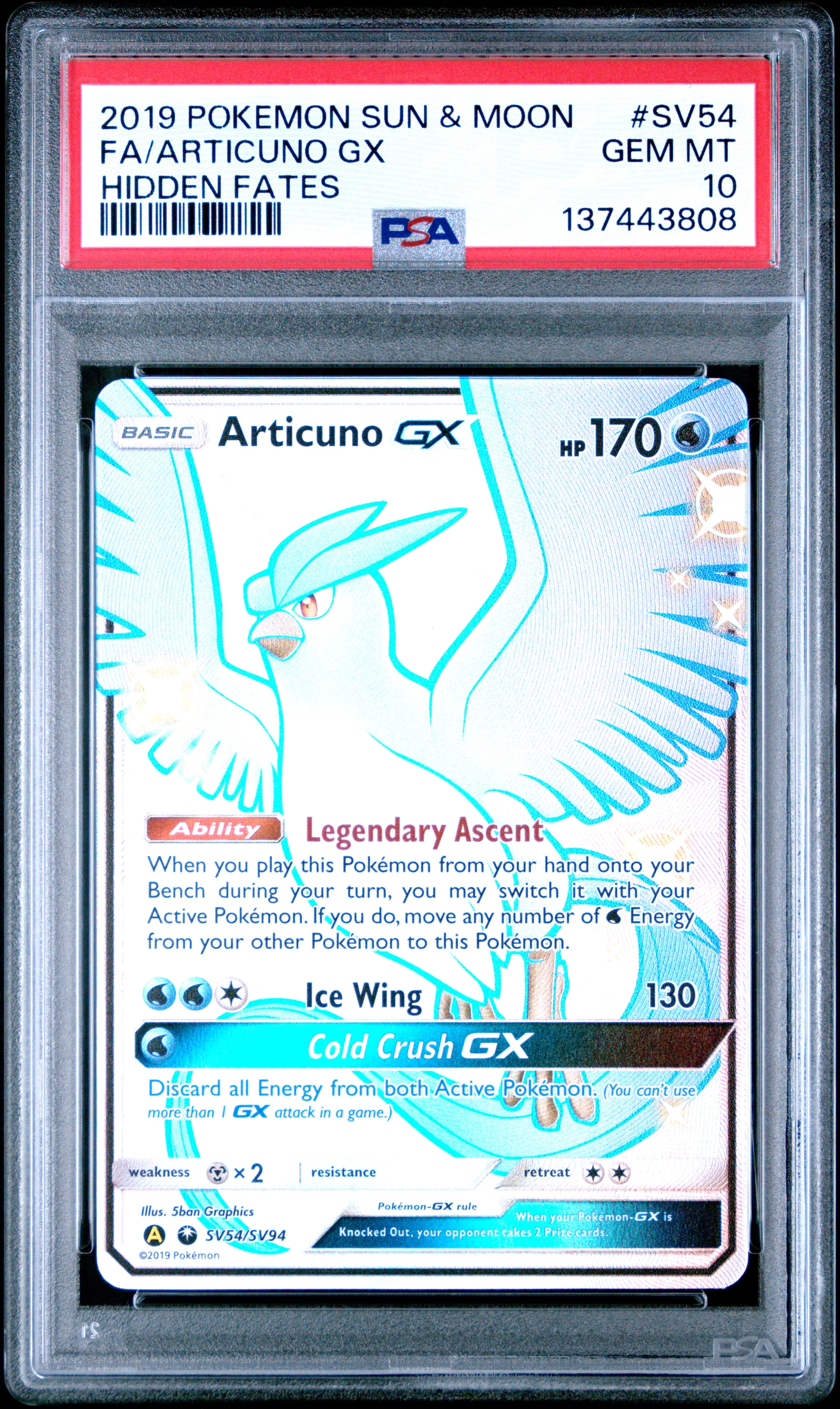 2019 Pokemon Sun & Moon Hidden Fates #SV54 Fa/Articuno Gx Hidden Fates PSA 10