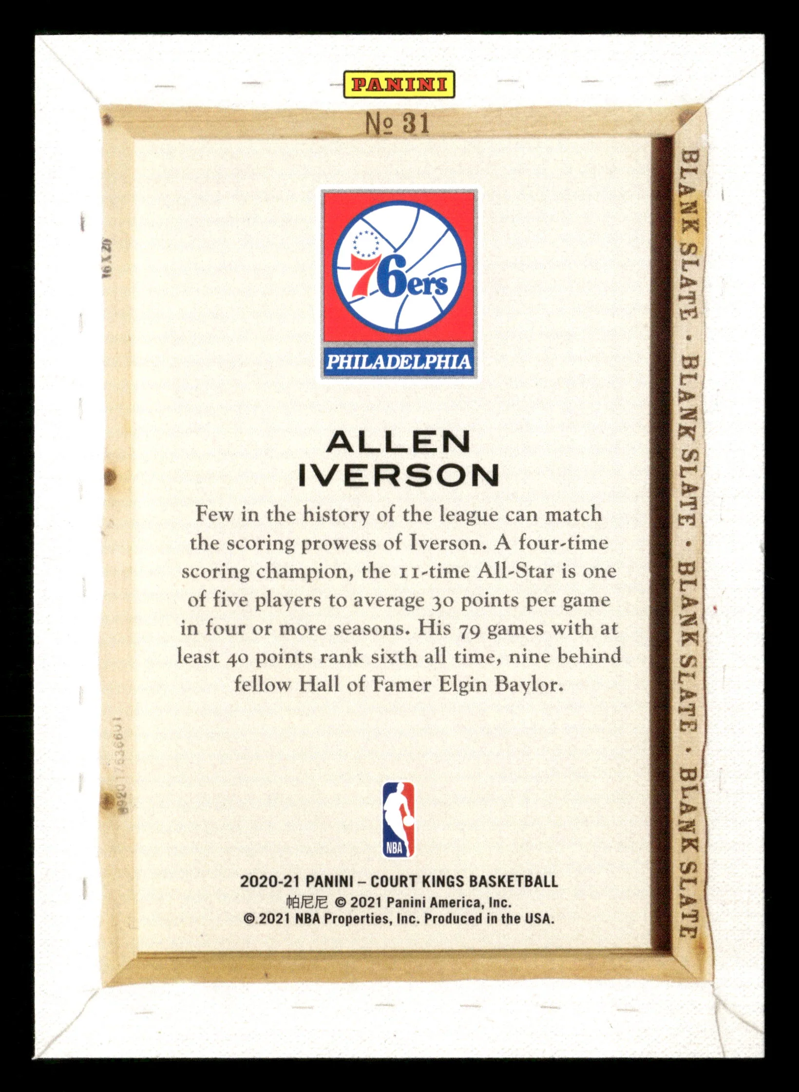 2020-21 Court Kings #31 Allen Iverson Blank Slate SSP - Image 2