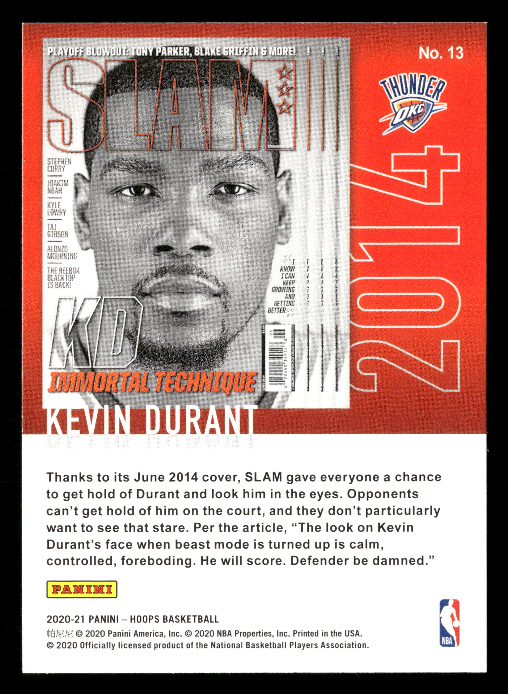 2020-21 Hoops #13 Kevin Durant Slam - Image 2