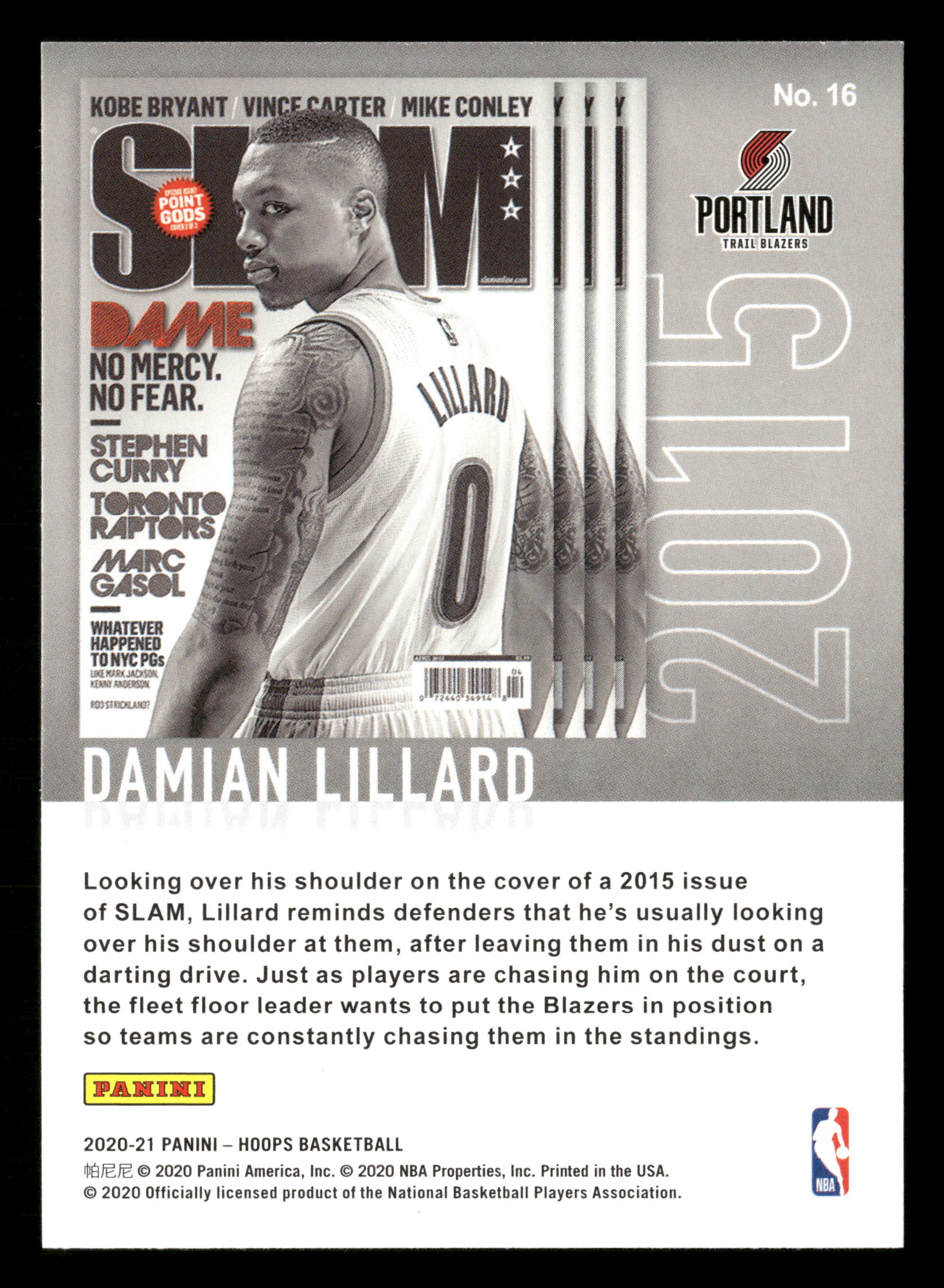 2020-21 Hoops #16 Damian Lillard Slam - Image 2