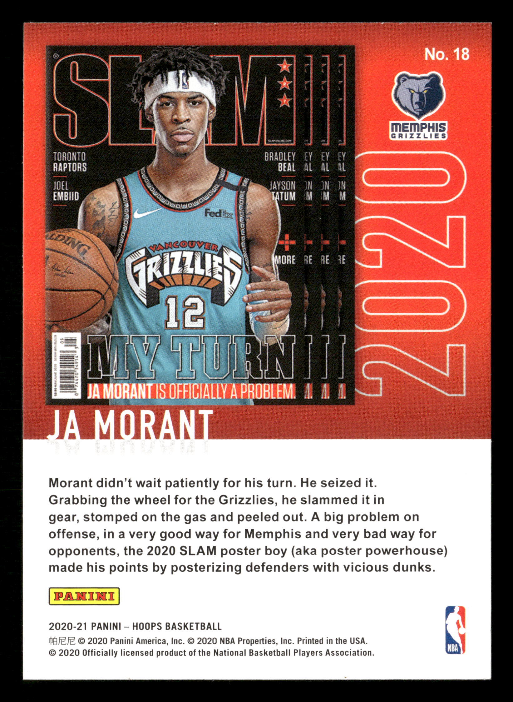 2020-21 Hoops #18 Ja Morant Slam - Image 2