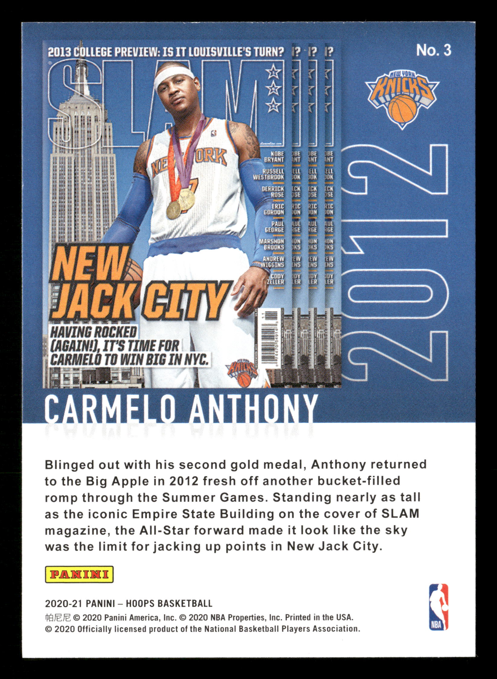 2020-21 Hoops #3 Carmelo Anthony Slam - Image 2