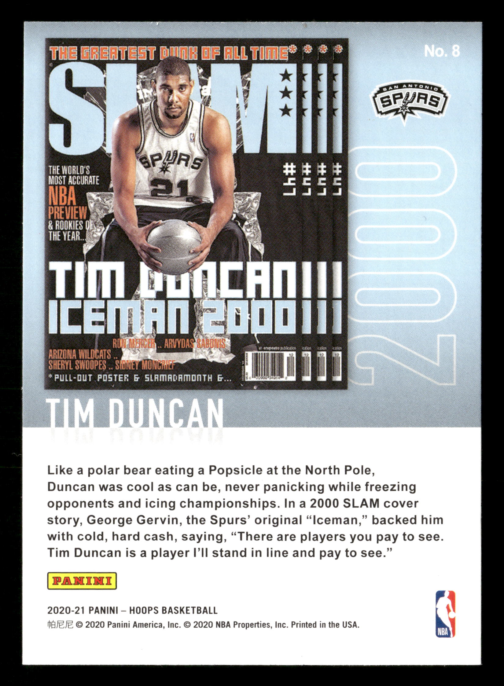 2020-21 Hoops #8 Tim Duncan Slam - Image 2