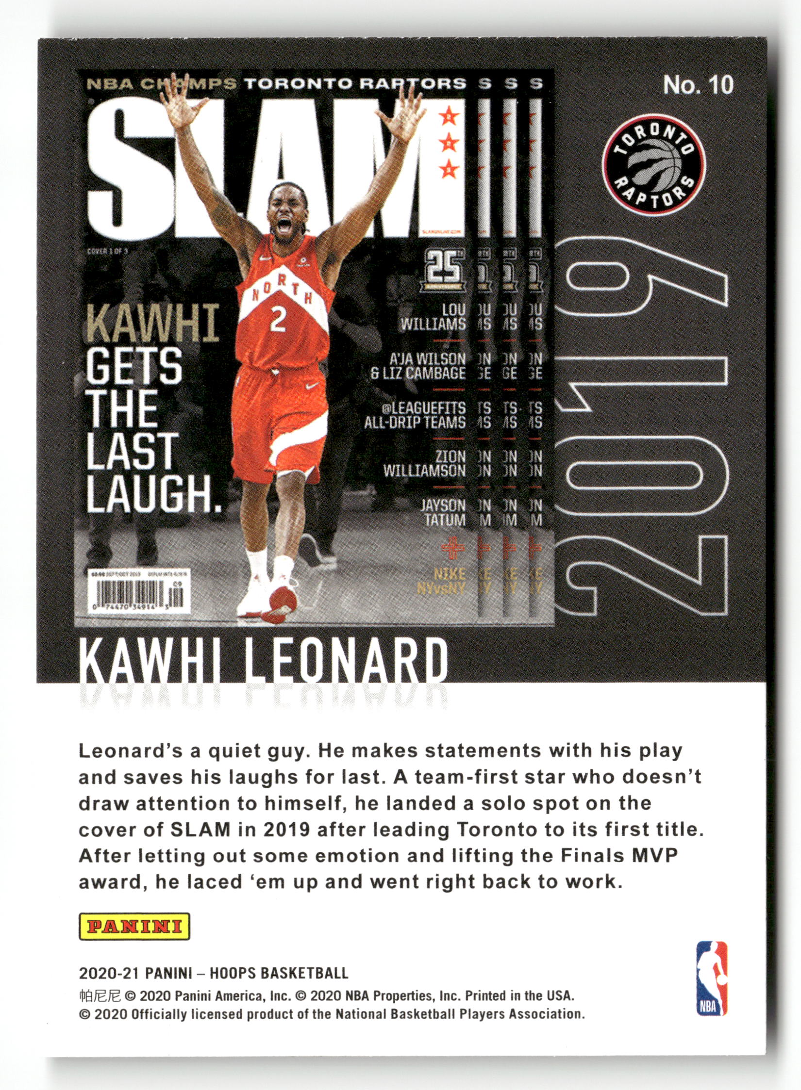 2020-21 Hoops Winter #10 Kawhi Leonard Slam - Image 2