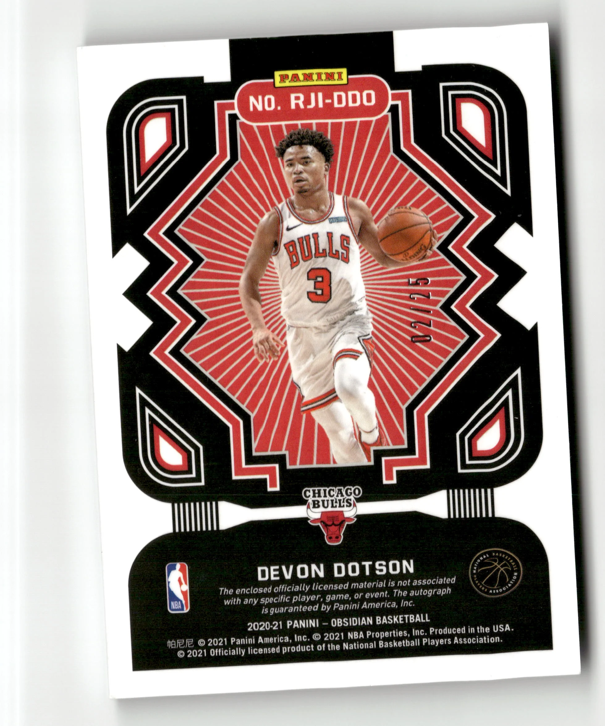 2020-21 Obsidian #RJI-DDO Devon Dotson Rookie Jersey Ink Electric/25 - Image 2
