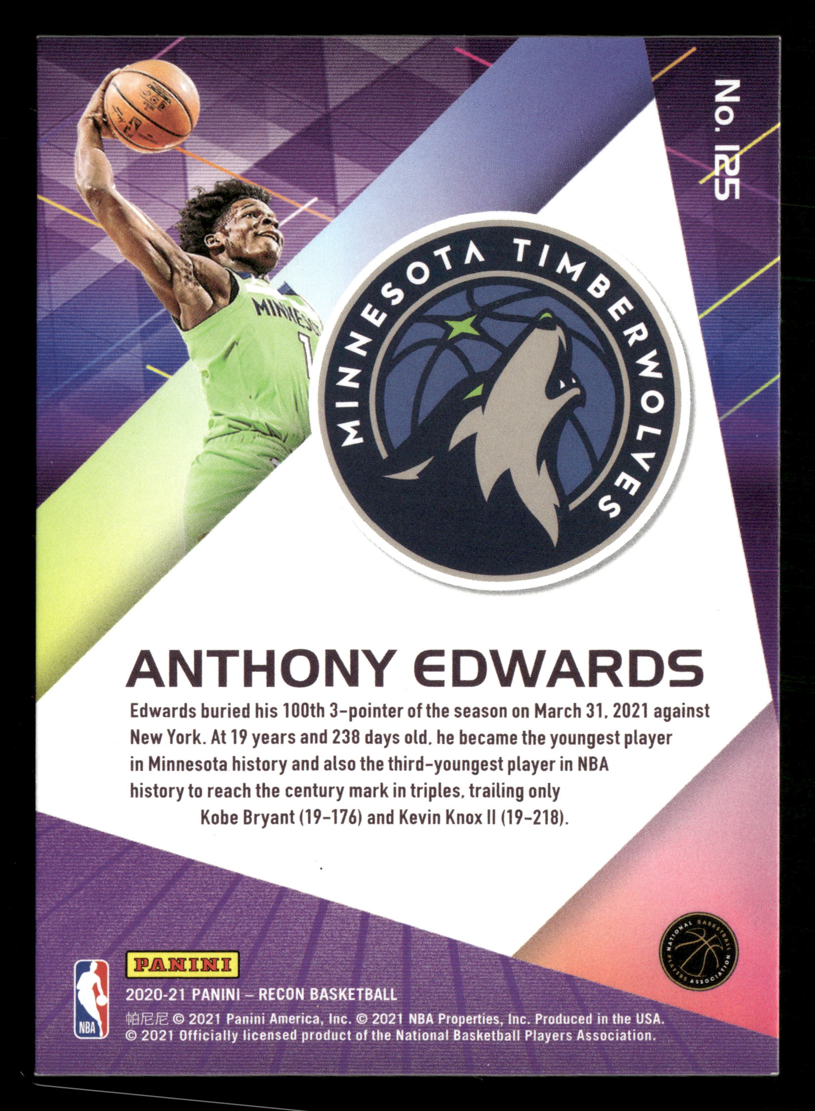 2020-21 Recon #125 Anthony Edwards Holo Gold RC Rookie /10 - Image 2