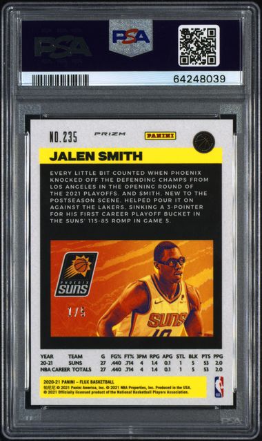 2020 Flux #235 Jalen Smith Green Prizm #/5 PSA 9 - Image 2