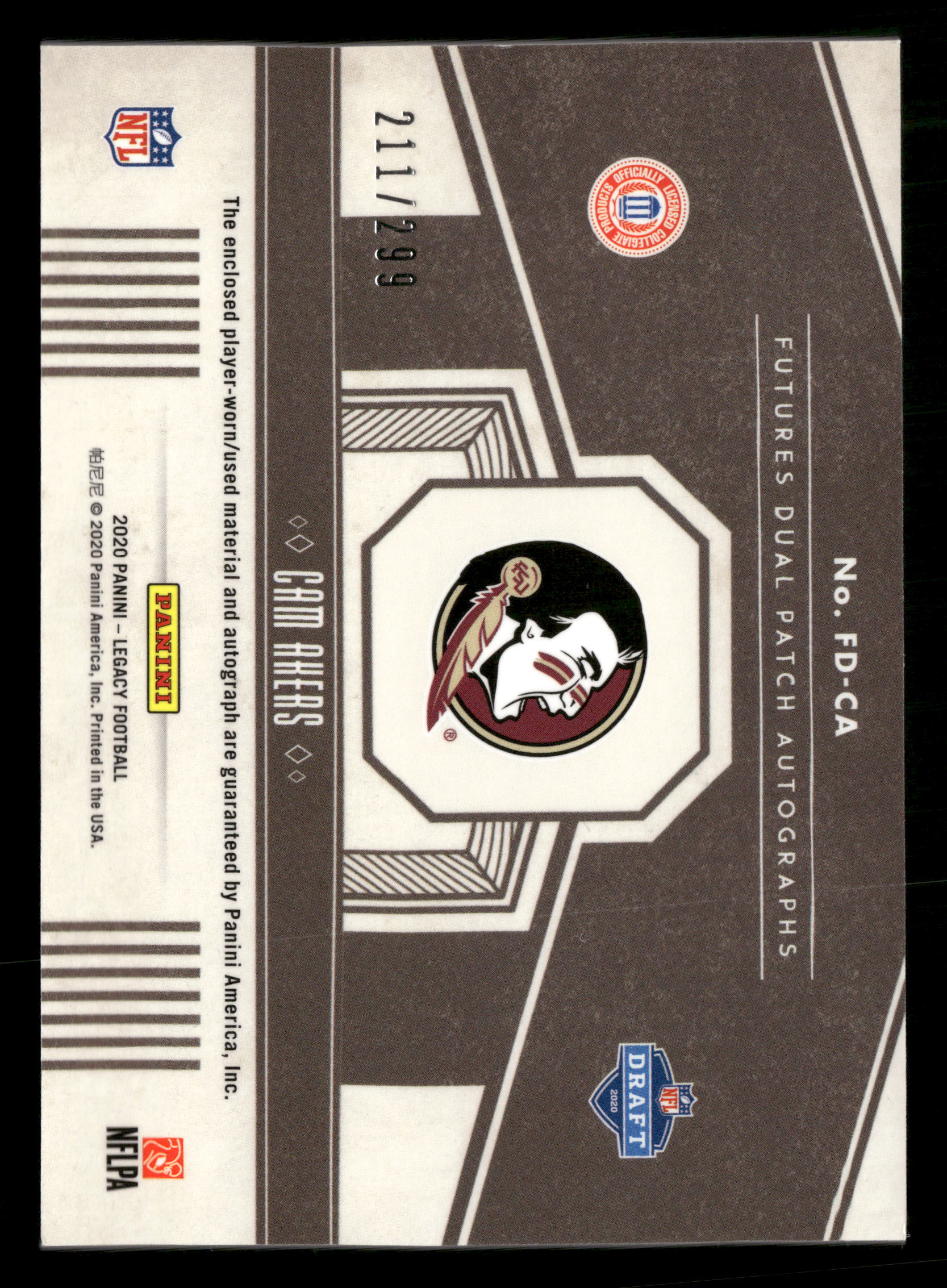 2020 Legacy #FD-CA Cam Akers Futures Dual Patch Auto RC #/299 - Image 2