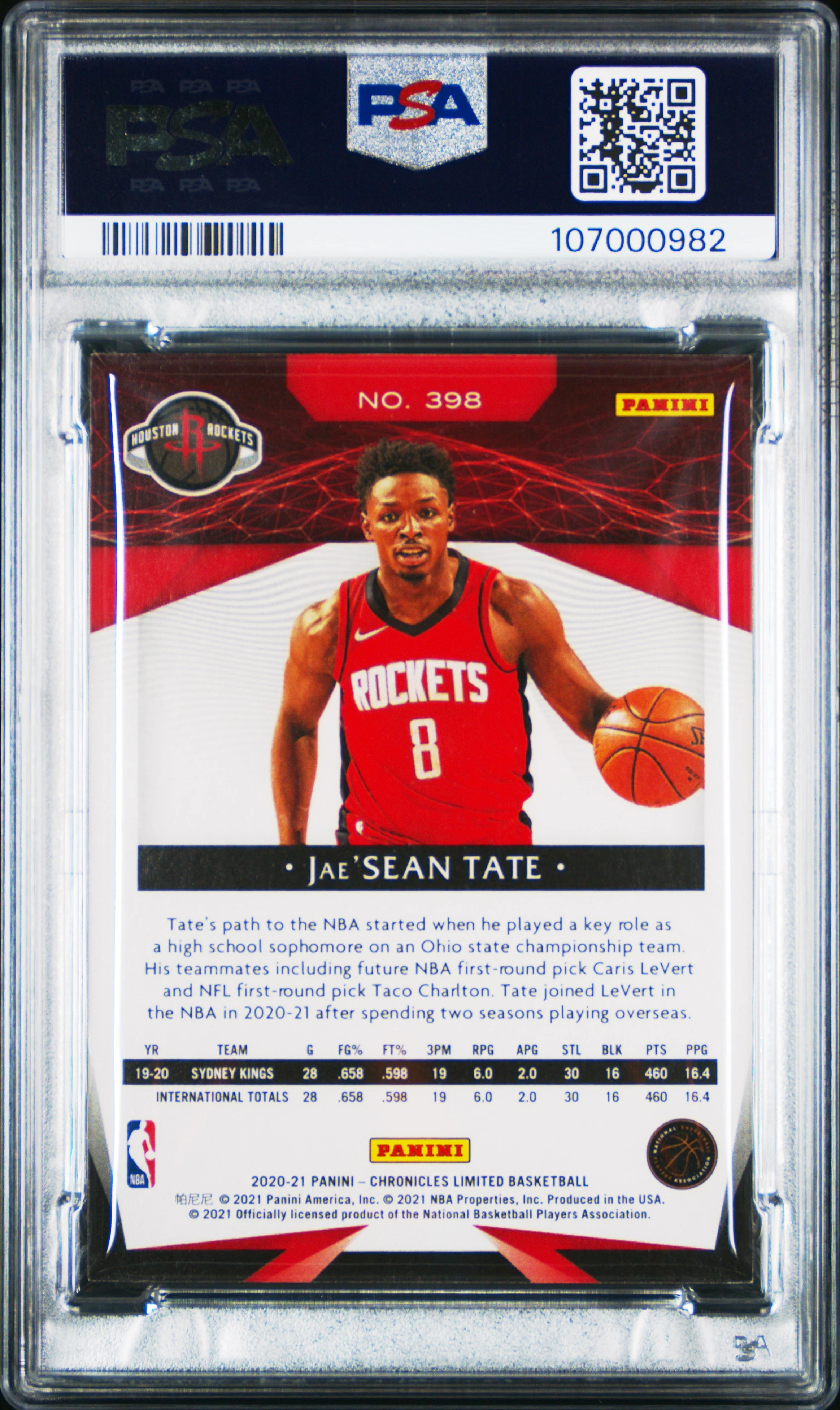 2020 Panini Chronicles #398 Jae'Sean Tate Purple PSA 8 - Image 2