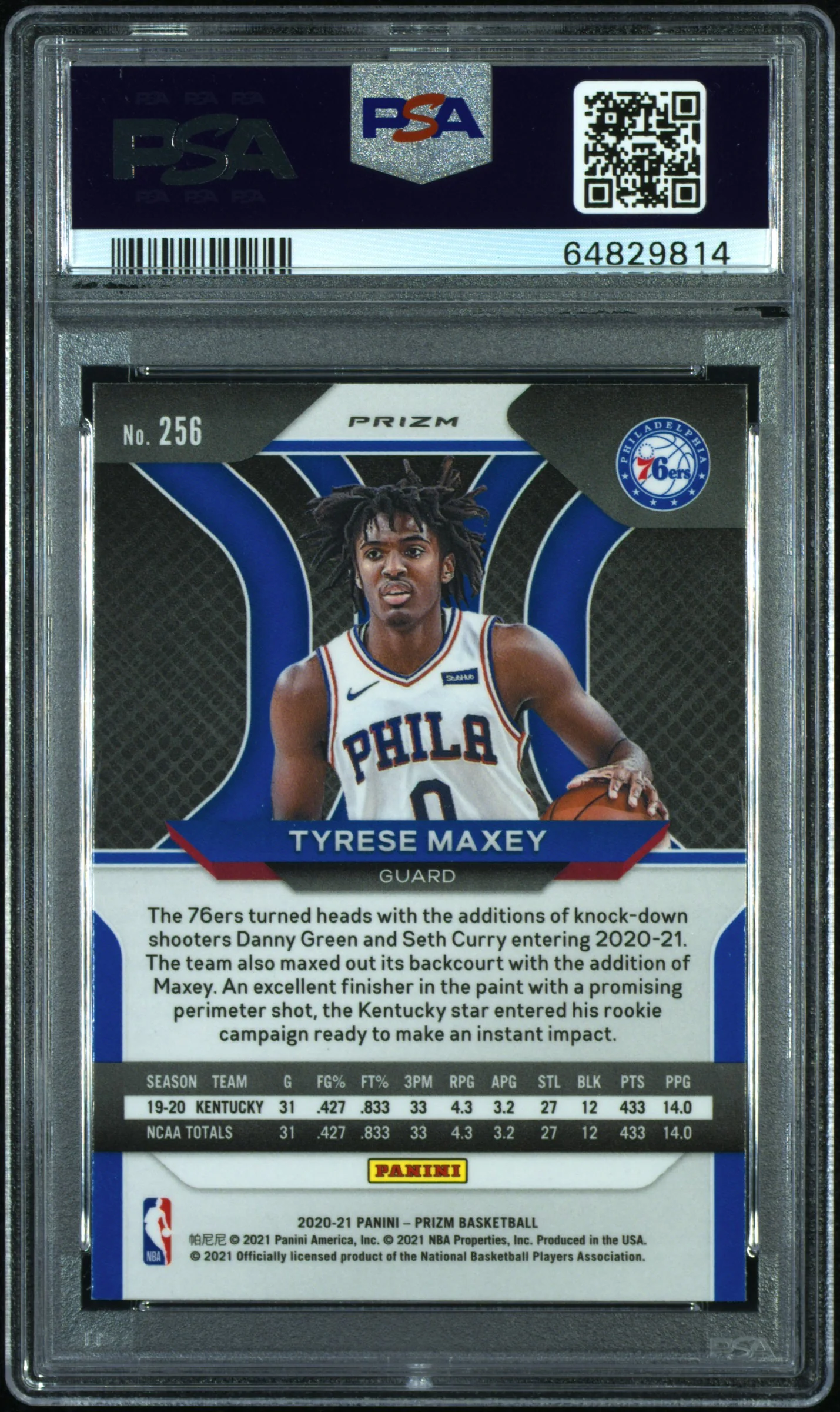 2020 Panini Prizm #256 Tyrese Maxey Green Prizm PSA 10 - Image 2