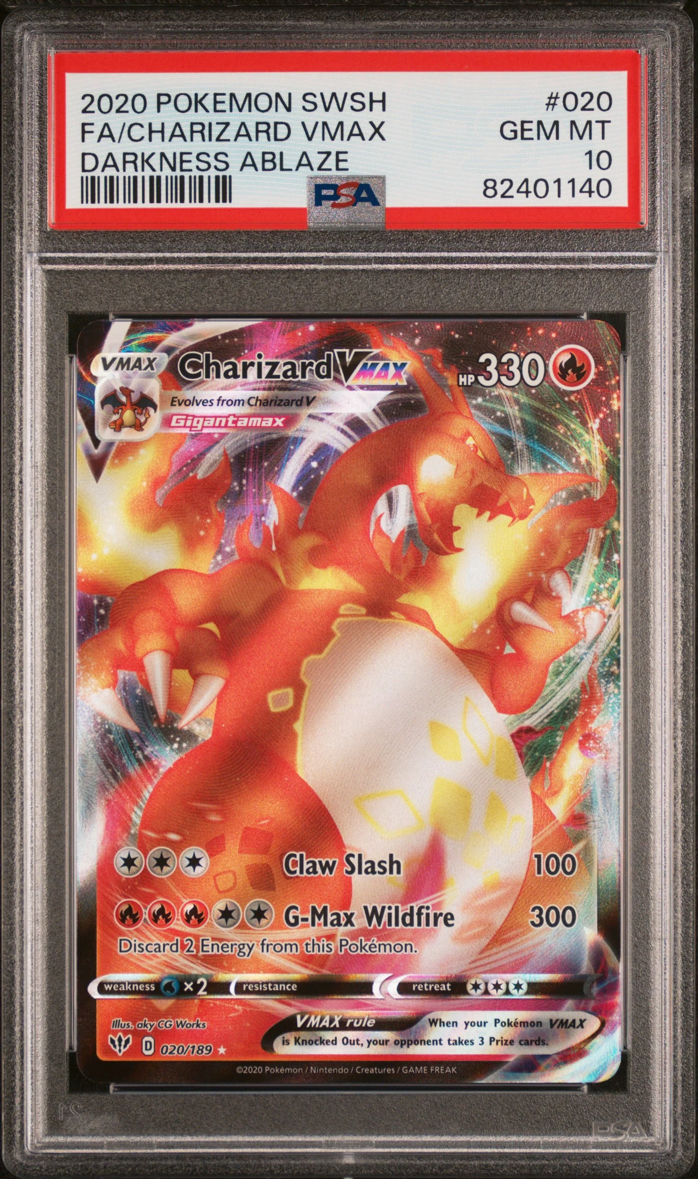 2020 Pokemon Sword & Shield Darkness Ablaze #020 Fa/Charizard Vmax PSA 10 - Image 3