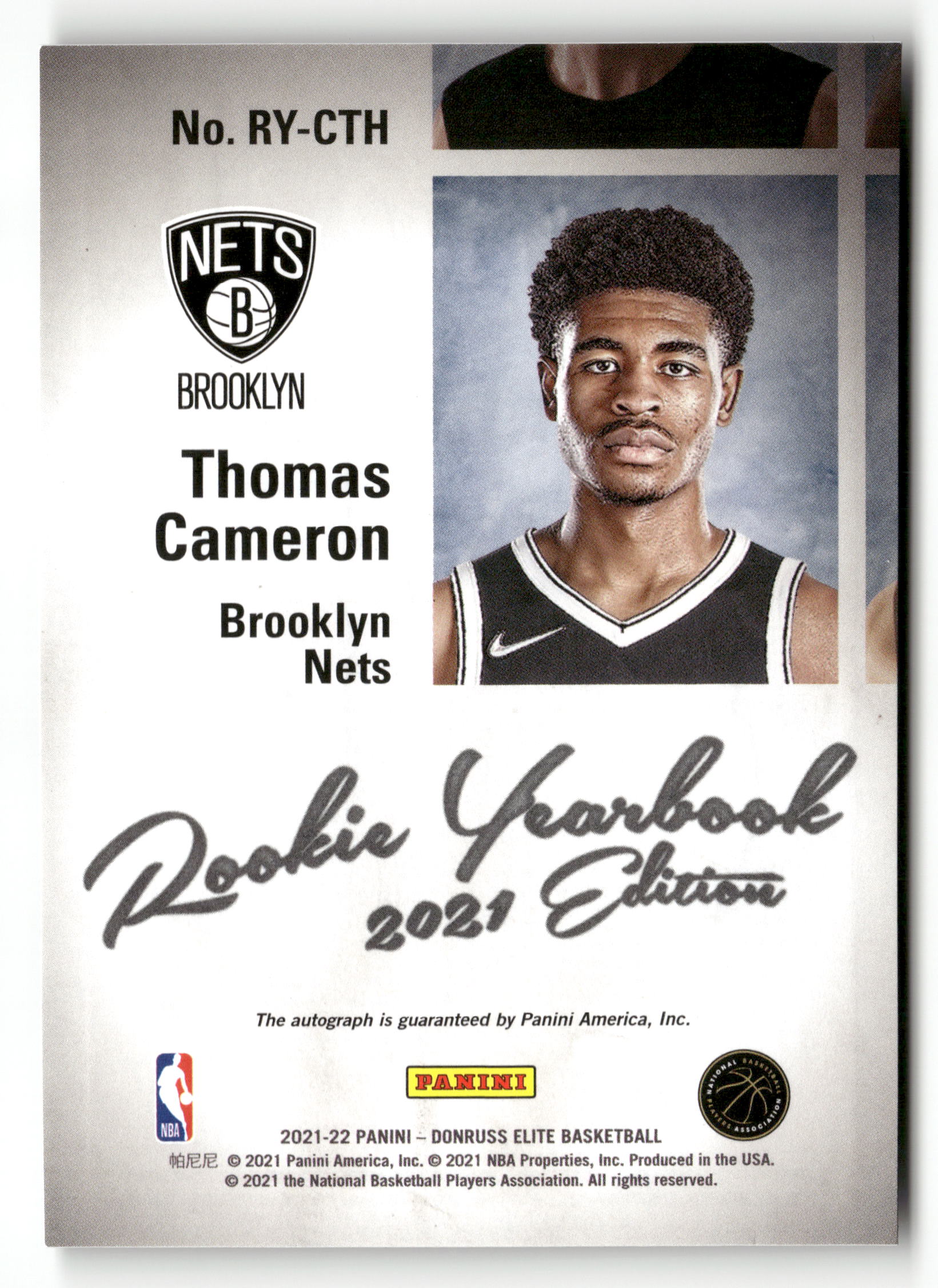 2021-22 Donruss Elite #RY-CTH Cameron Thomas Rookie Yearbook Autographs - Image 2