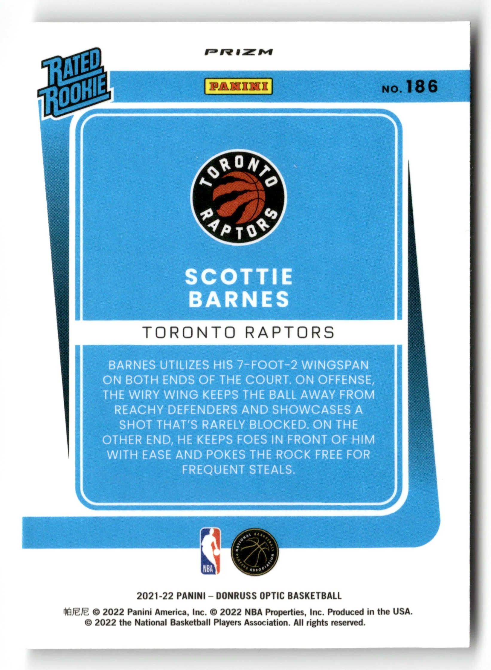 2021-22 Donruss Optic #186 Scottie Barnes Holo - Image 2