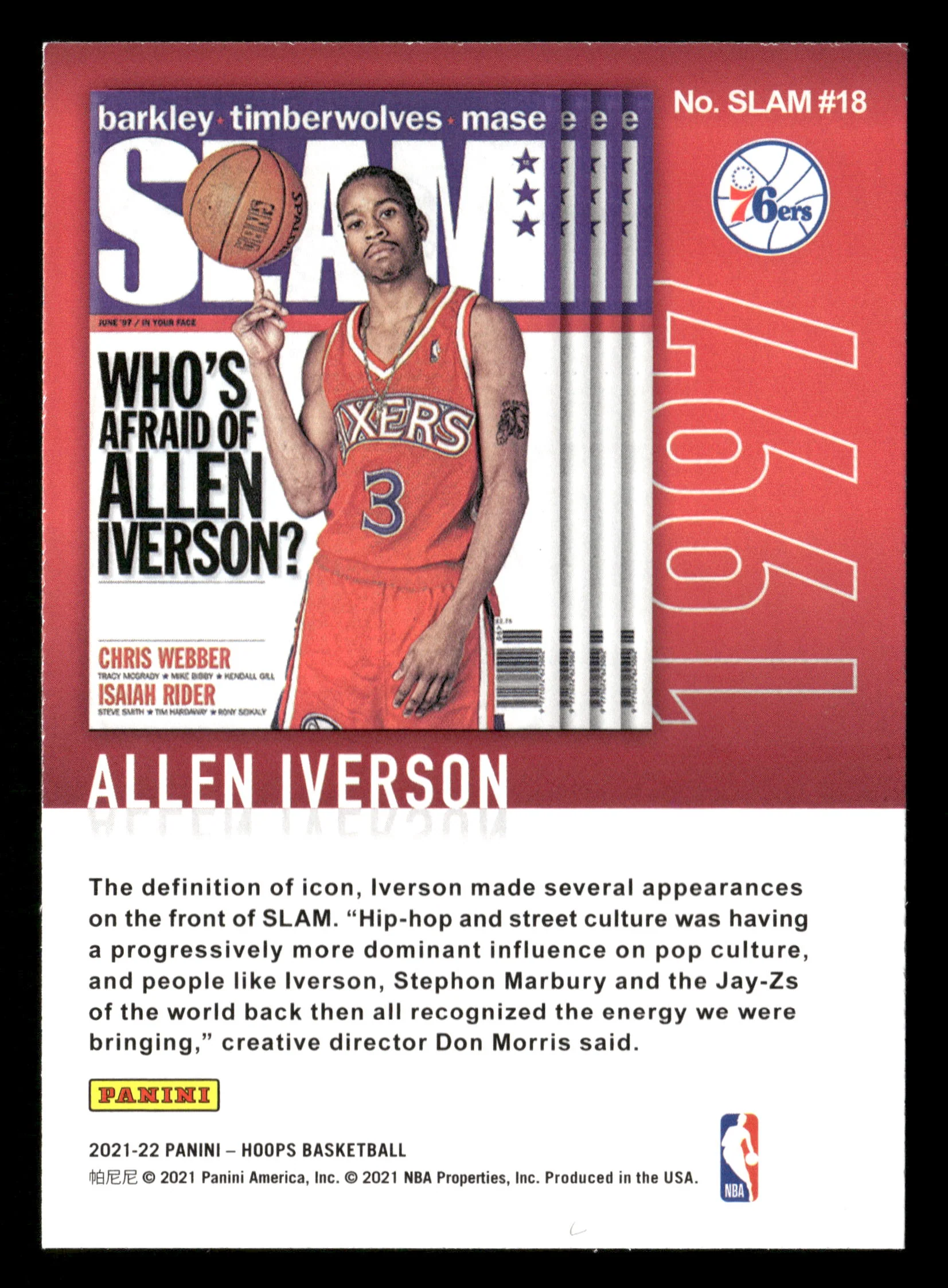 2021-22 Hoops #SLAM18 Allen Iverson Slam Magazine Holo Insert - Image 2