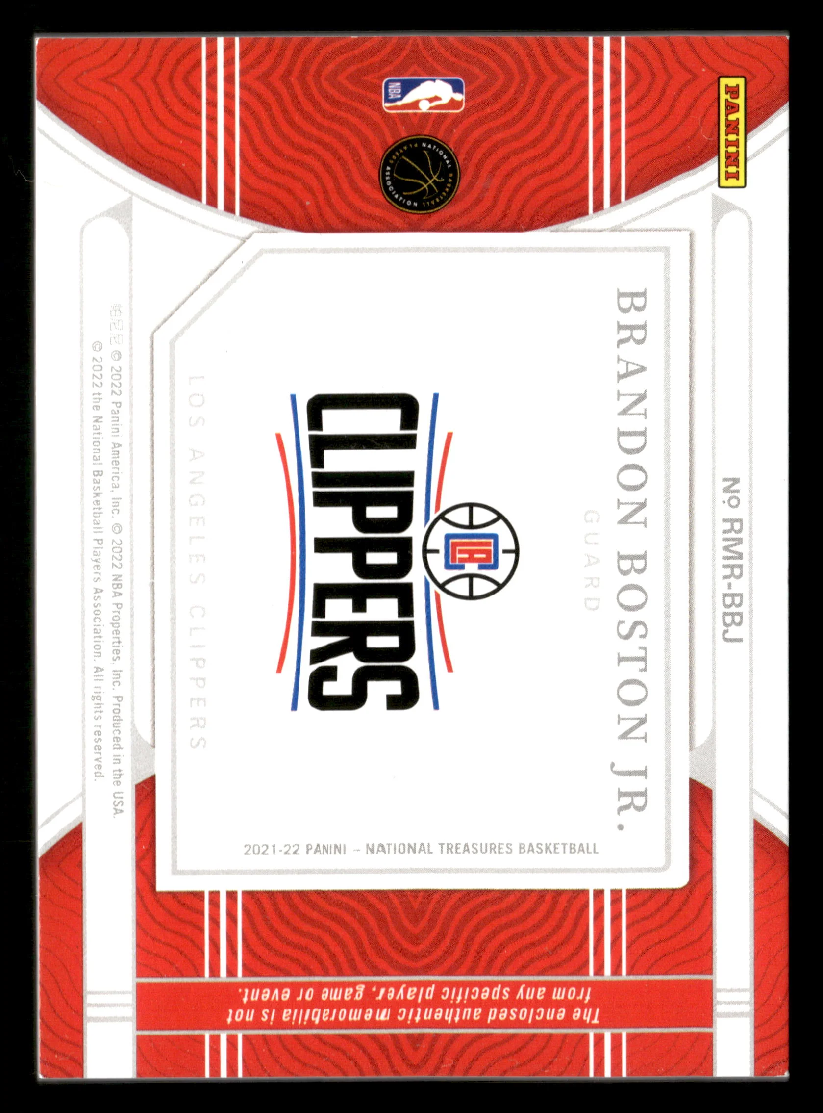 2021-22 NT #RMR-BBJ Brandon Boston Jr. Rookie Materials Prime #/25 - Image 2